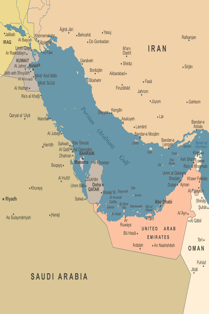 Persian Gulf Map Home Decor Premium Quality Poster Print Choose Your Sizes - Bella Home Decor
