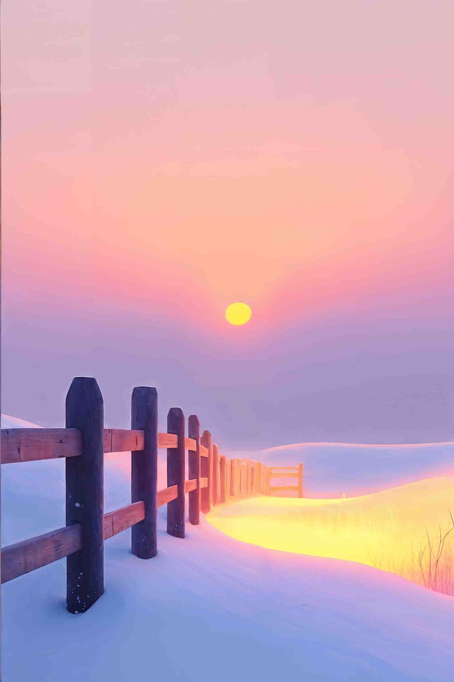 Winter Sunset Snow Landscape 60x90cm Metal Print Ready to Hang