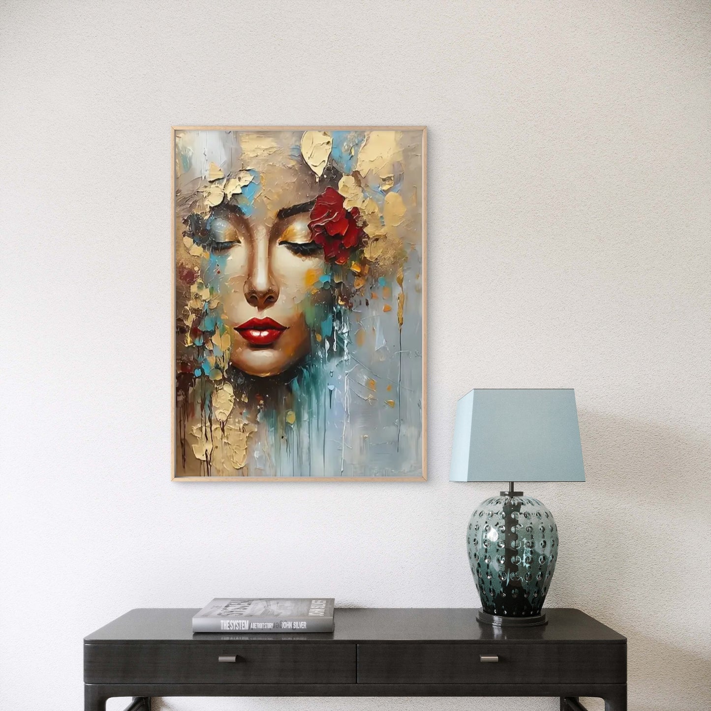 Modern Abstract Female Gold Red Floral Crown Woman Fashion Home Decor Premium Quality Poster Print Choose Your Sizes