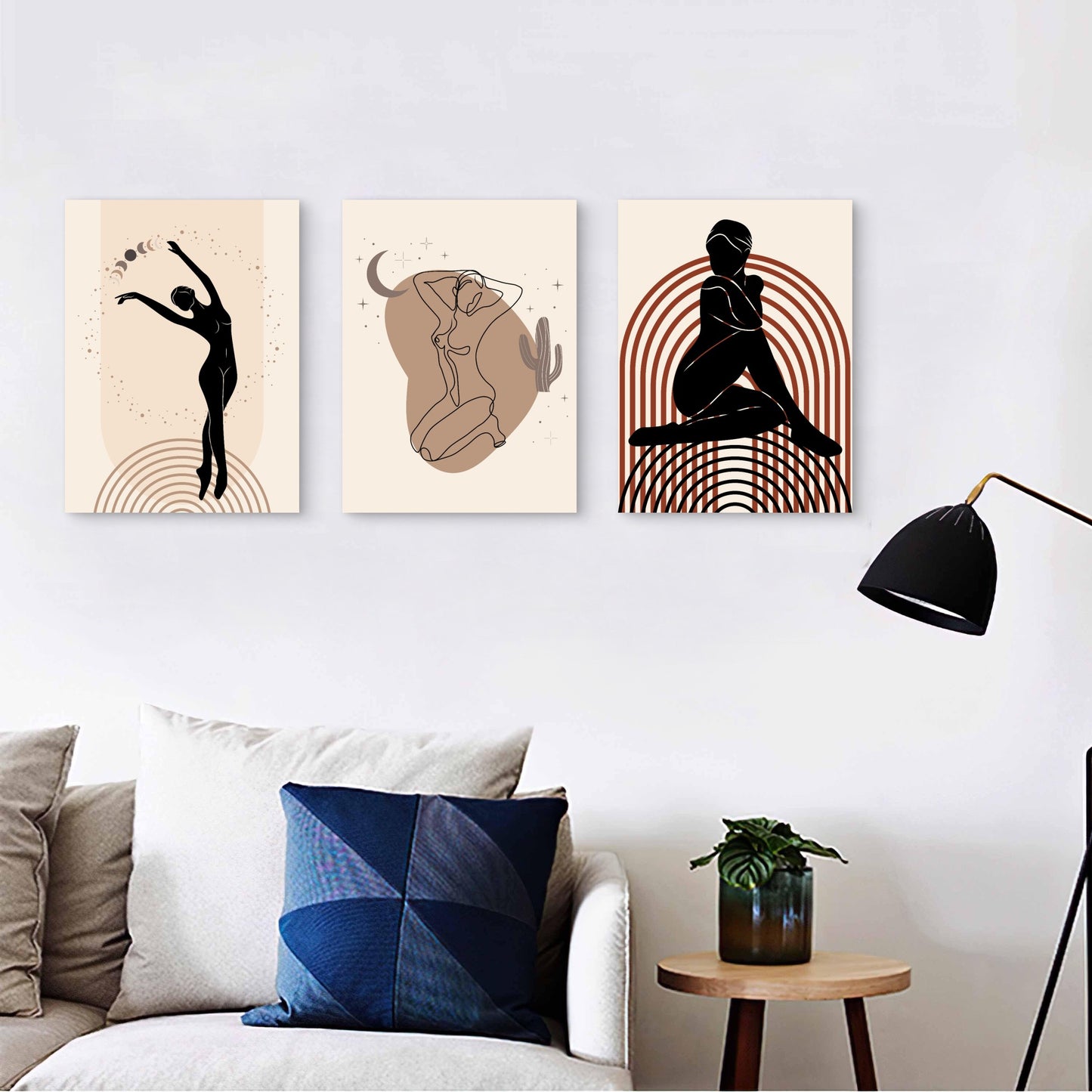 3pcs Celestial Boho Silhouette Body Wall Art Set Canvas Framed 40x60cm - High Quality Print 100% Australian Made Wall Canvas Ready to Hang