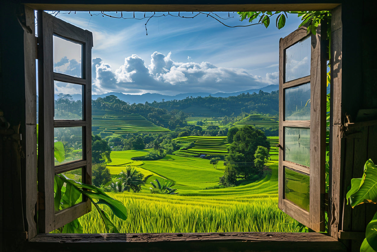 View of a Green Field through a Window Print 100% Australian Made - Bella Home Decor
