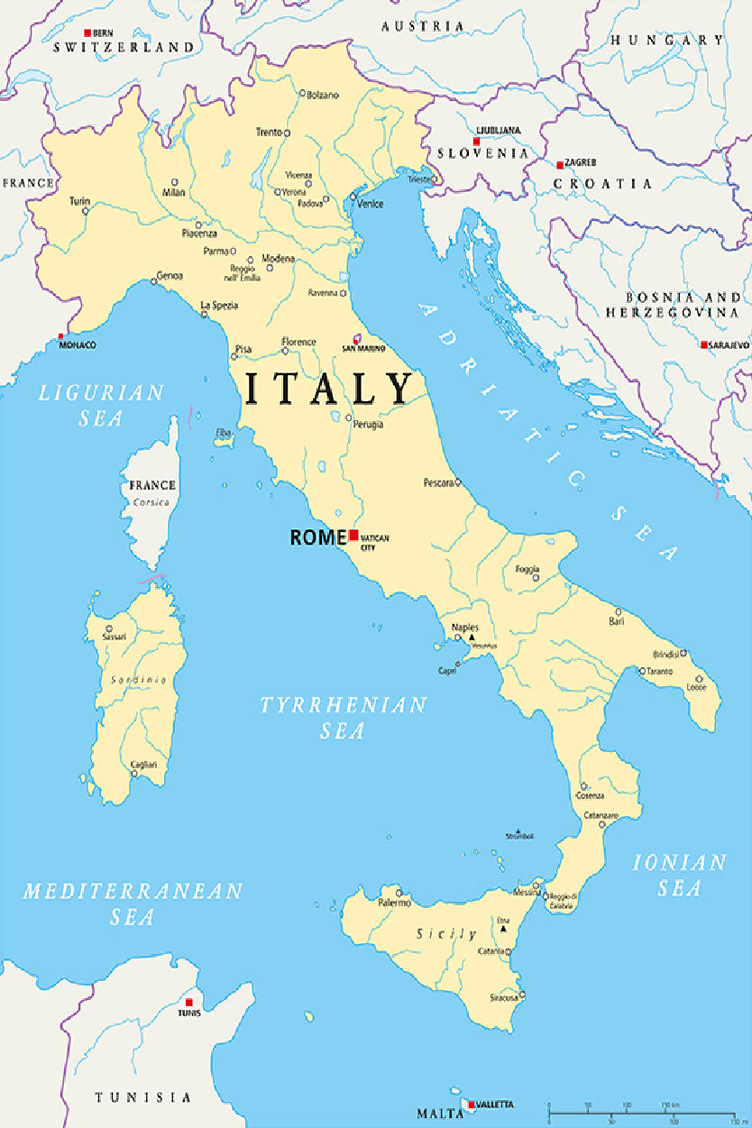 Map of Italy with The Capital Rome Home Decor Premium Quality Poster Print Choose Your Sizes - Bella Home Decor