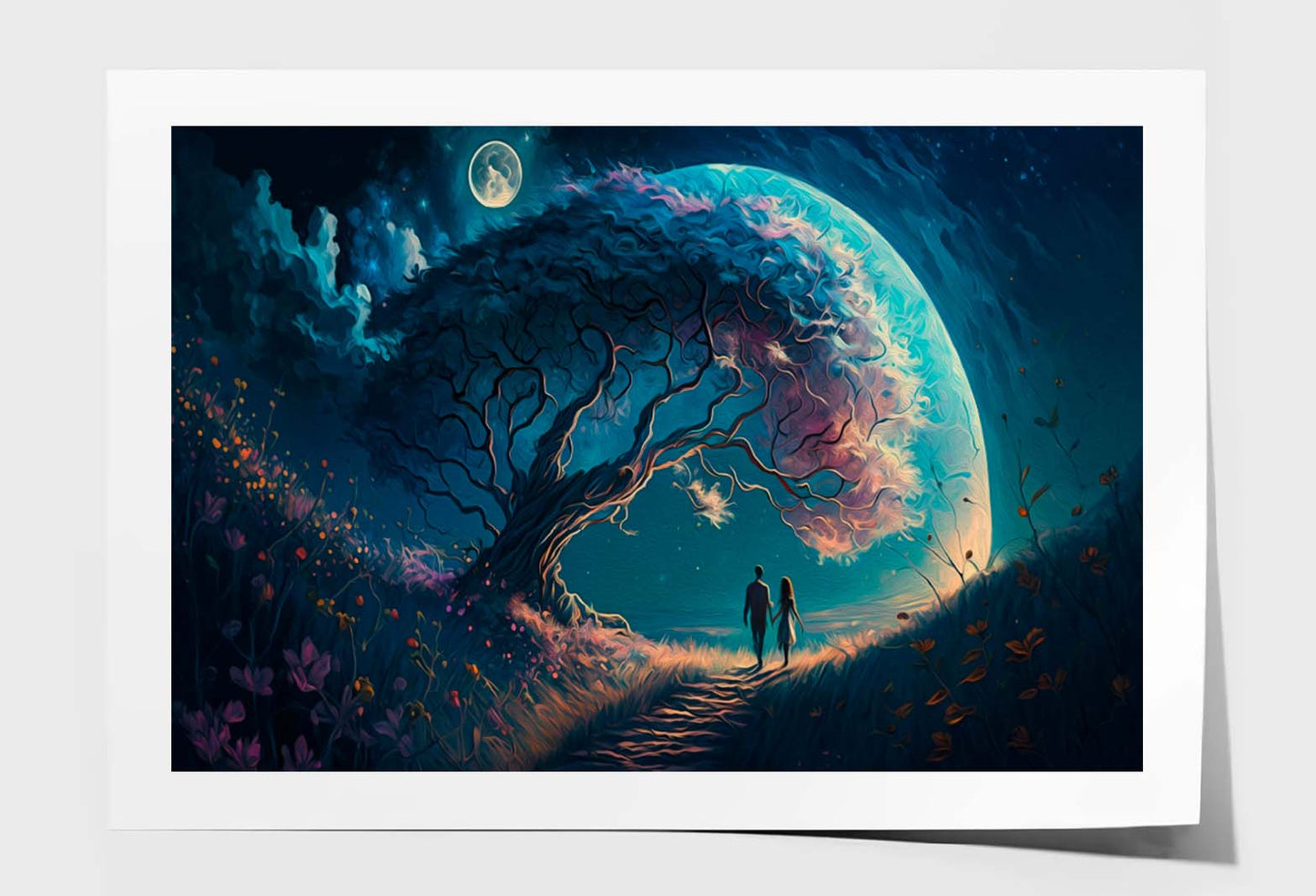 People Under A Tree & Space Wall Art Limited Edition High Quality Print Unframed Roll Canvas None