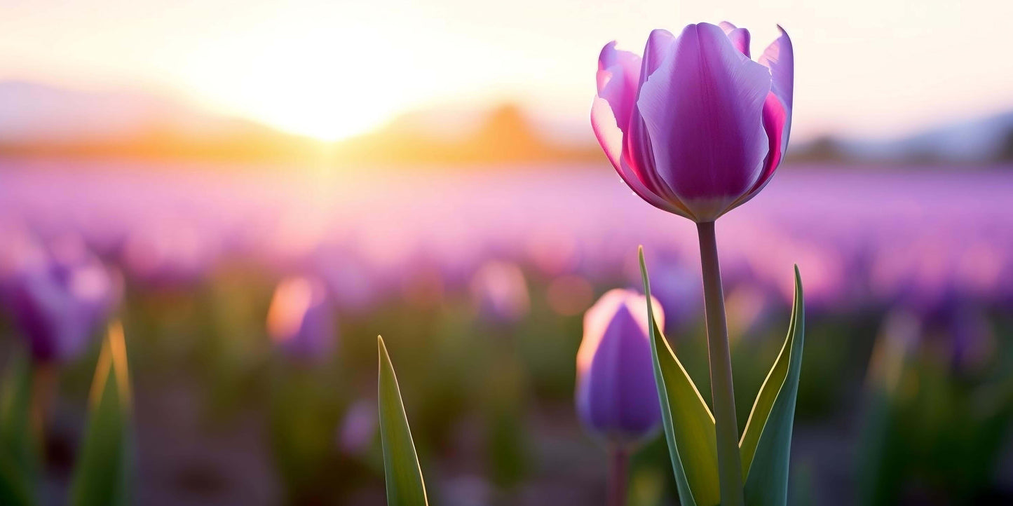 Sunrise Purple Tulip Flower Garden Wall Art Canvas Office Home Framed 120x60cm