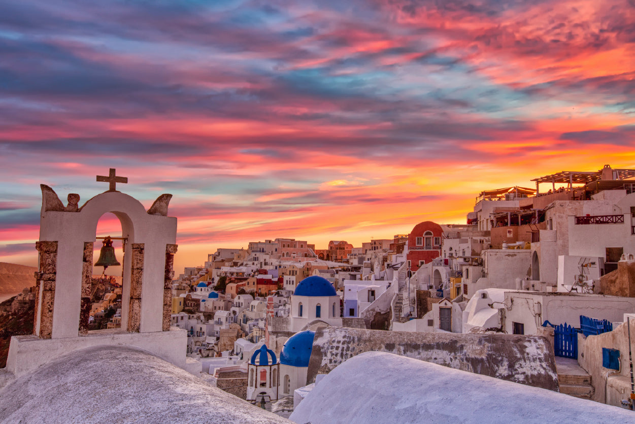 Santorini In Greece with Sunset Print 100% Australian Made - Bella Home Decor