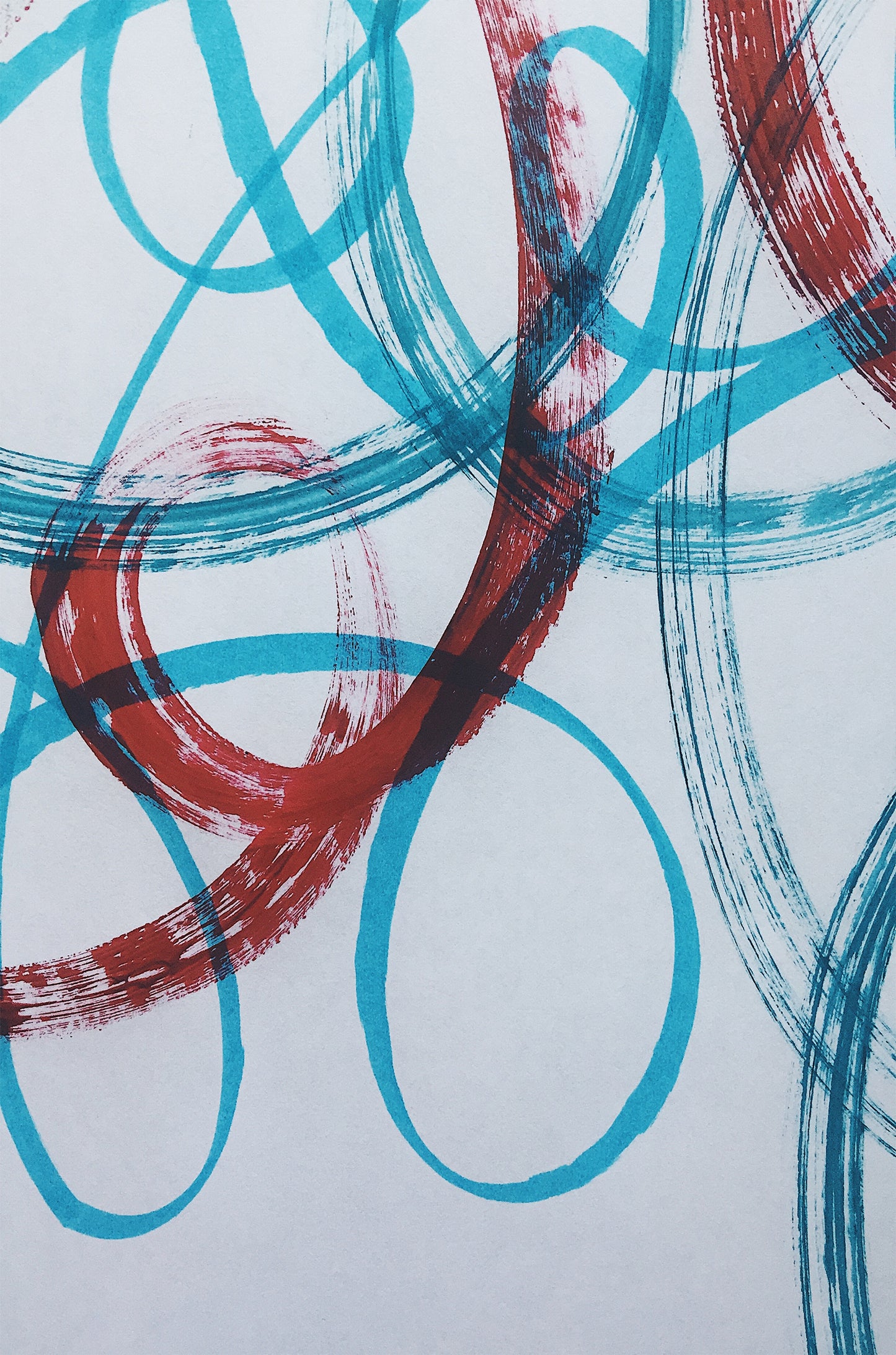Teal and Red Abstract Swirls 60x90cm Metal Print Ready to Hang
