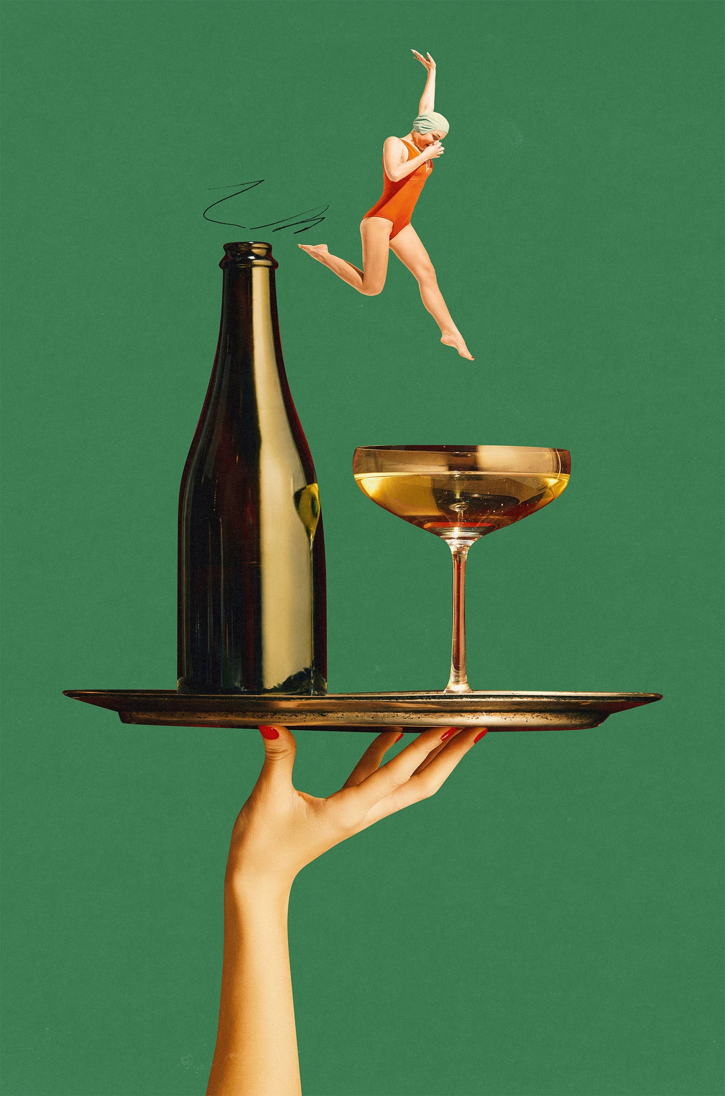 Surreal Swimmer Wine Bottle Art 60x90cm Metal Print Ready to Hang