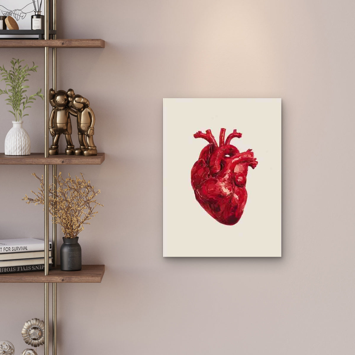 Red Heart in Beige Background Metal Print Ready to Hang