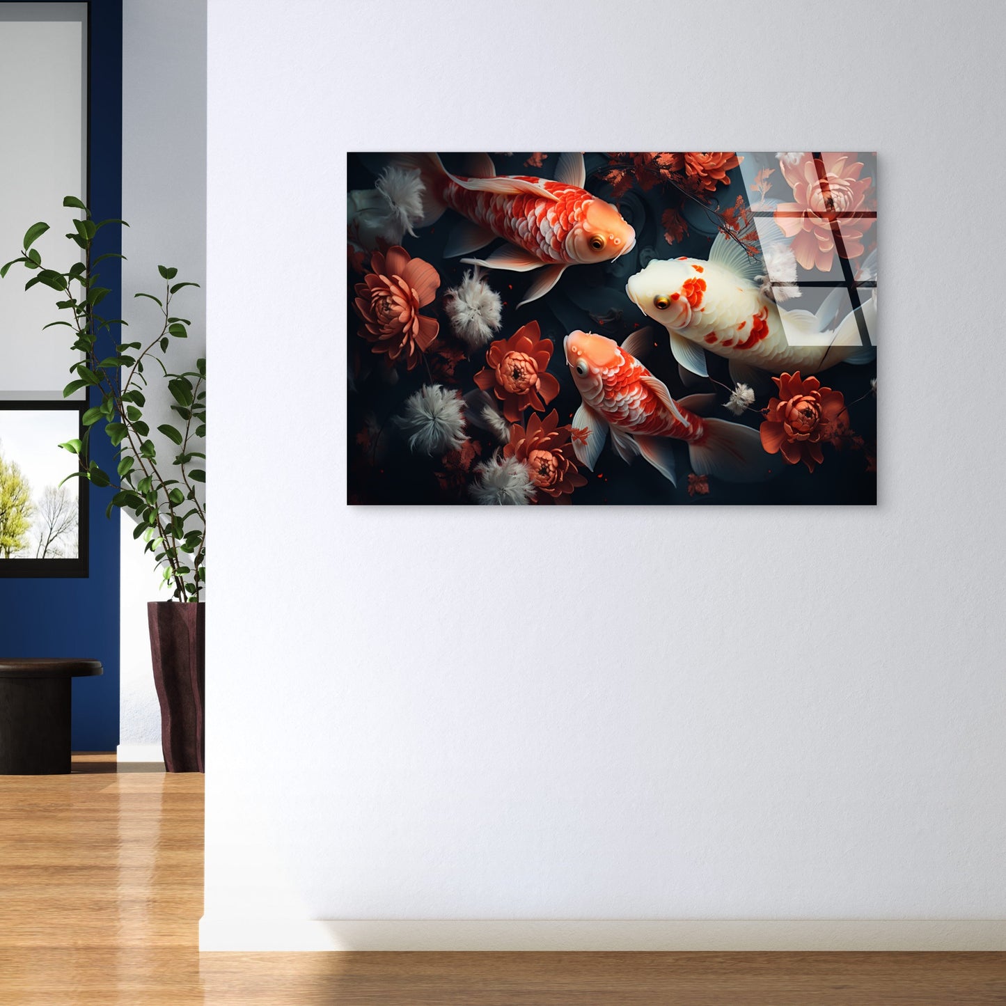 Koi Fish Pond Oriental Flower Acrylic Glass Printing Wall Art Australian Made Quality