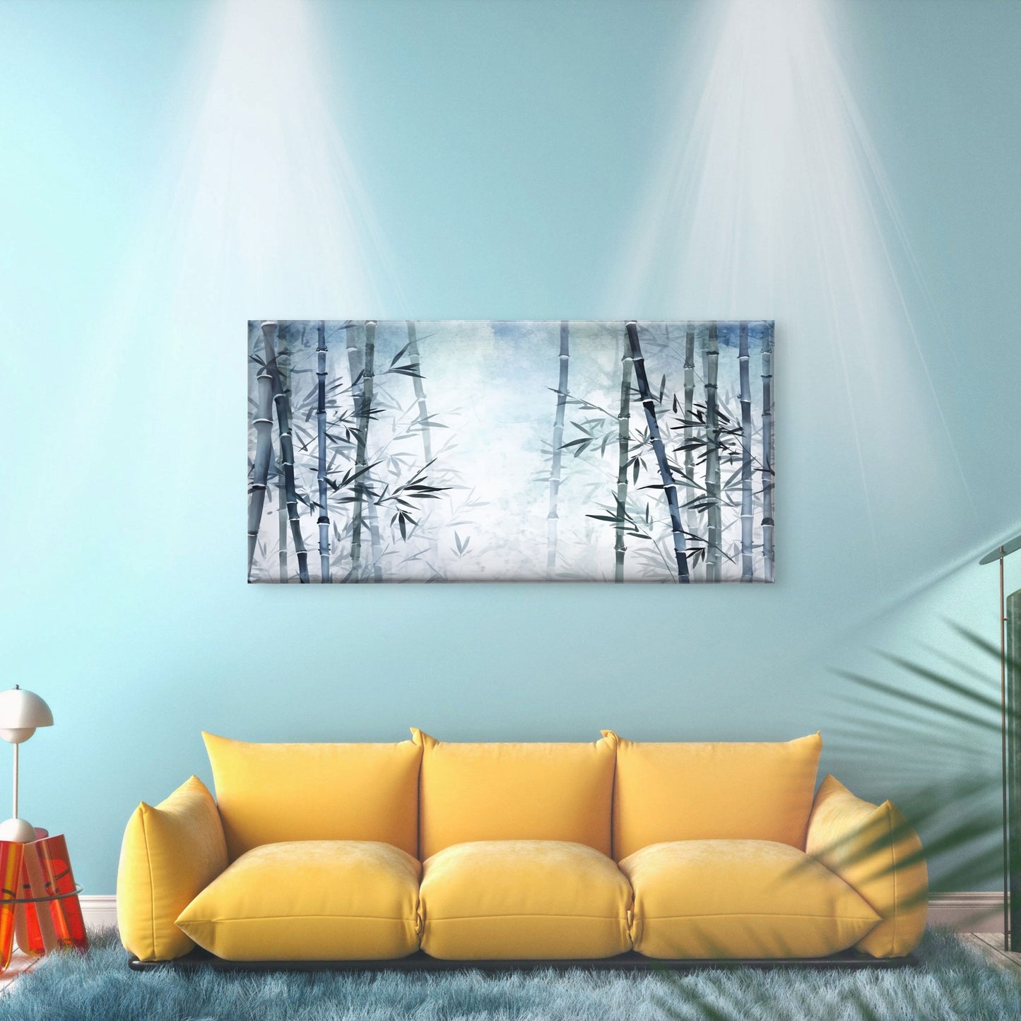 Blue Bamboo Forest Watercolor Paint Wall Art Canvas Office Home Framed 120x60cm