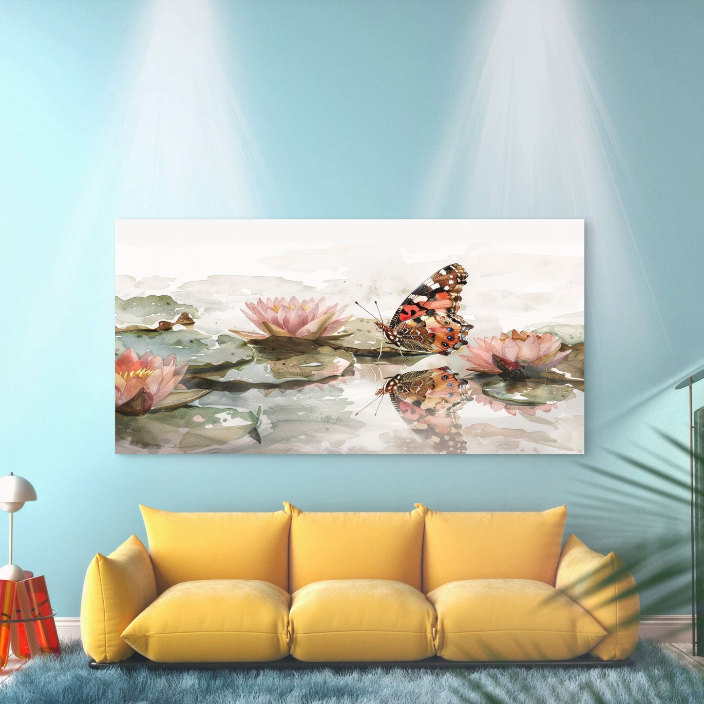 Butterfly and water Lilies Wall Art Canvas Office Home Room Framed 120x60cm