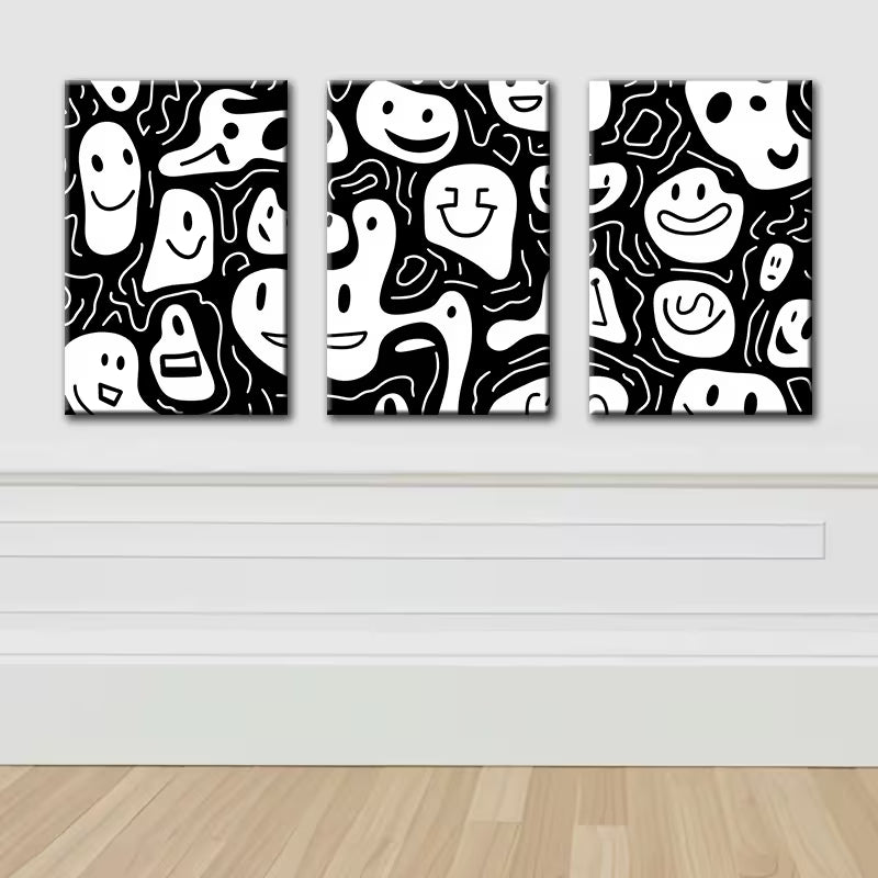 3pcs Joyful Face Illustration Wall Art Set Canvas Framed 40x60cm - High Quality Print 100% Australian Made Wall Canvas Ready to Hang