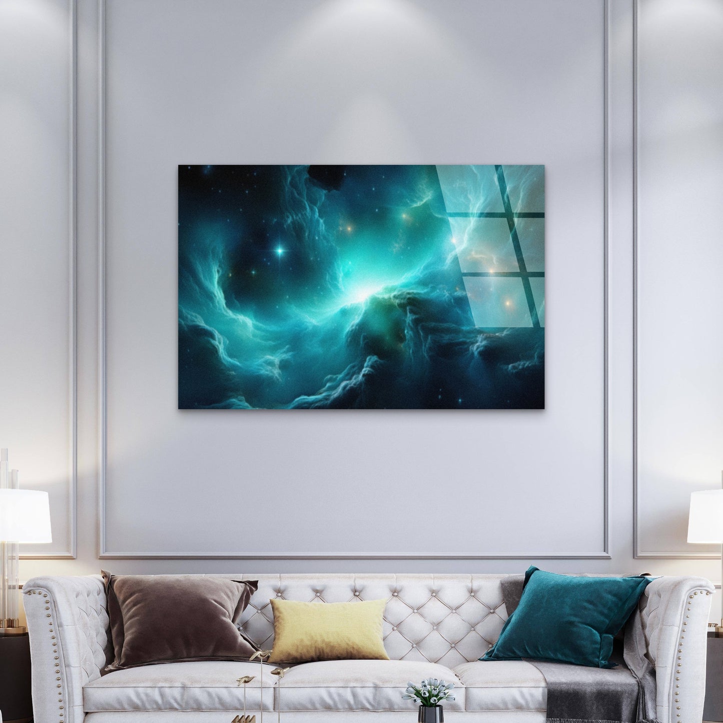 Blue Teal Cosmic Space Nebula Galaxy Acrylic Glass Printing Wall Art Australian Made Quality
