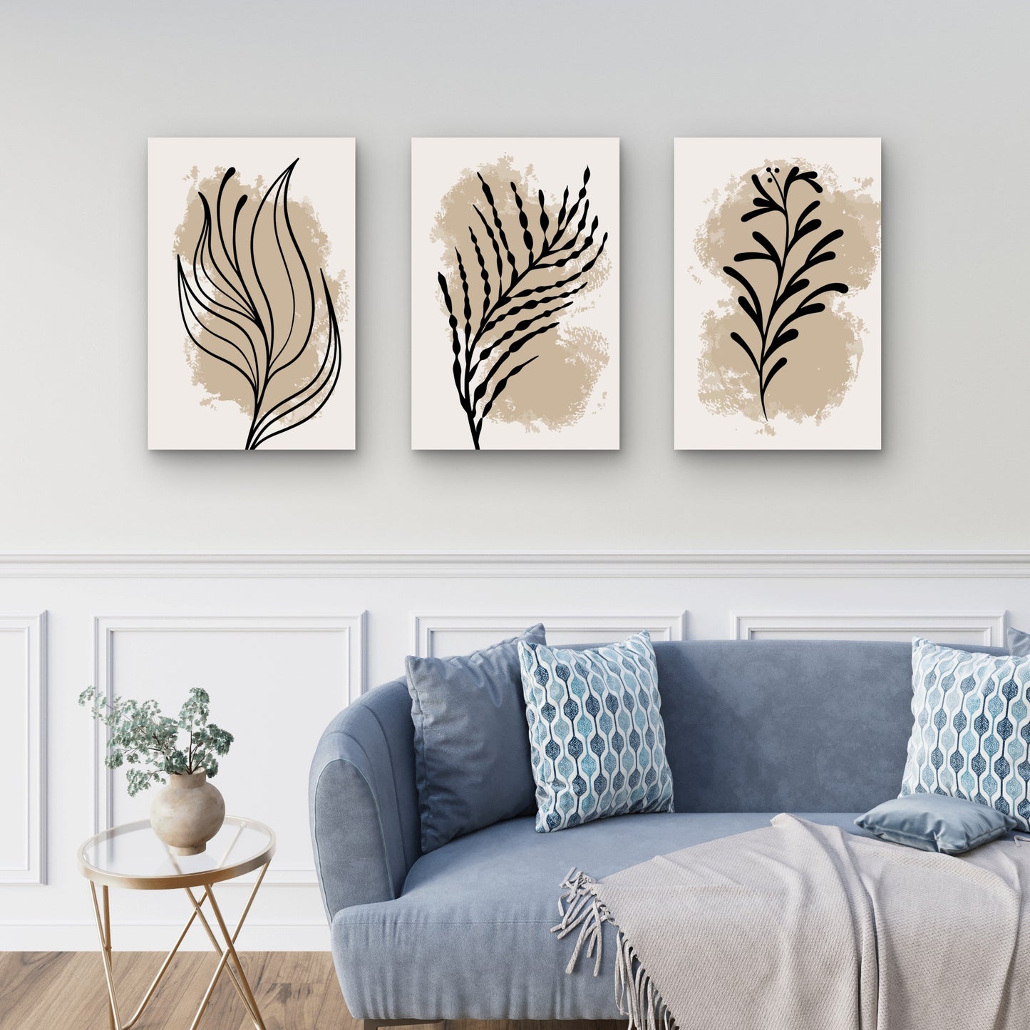3pcs Modern Earthy Terracotta Brown Floral Triptych Wall Art Set Canvas Framed 50x70cm - High Quality Print 100% Australian Made Wall Canvas Ready to Hang