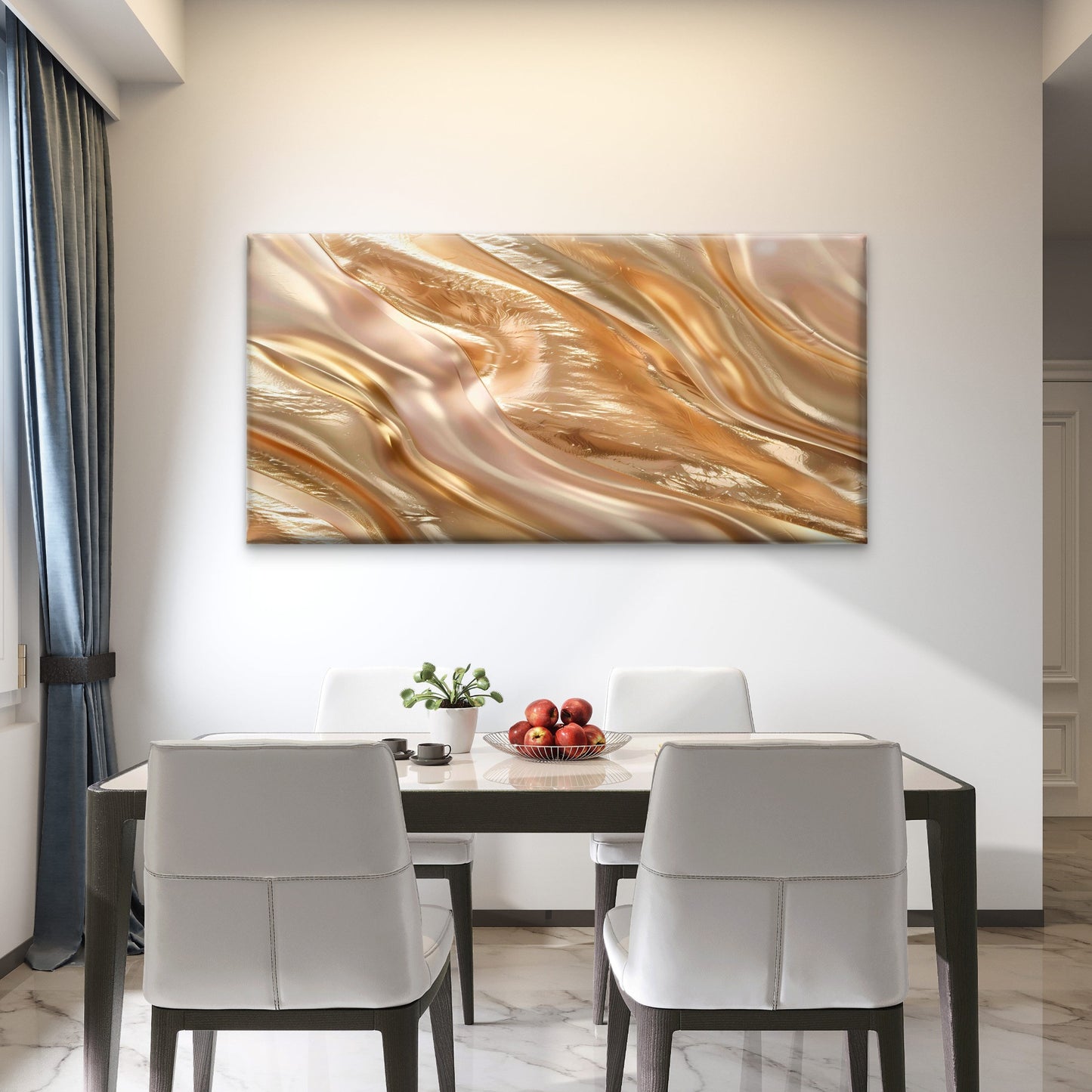 Liquid Satin Flowing Wave Wall Art Canvas Office Home Room Framed 120x60cm - Bella Home Decor