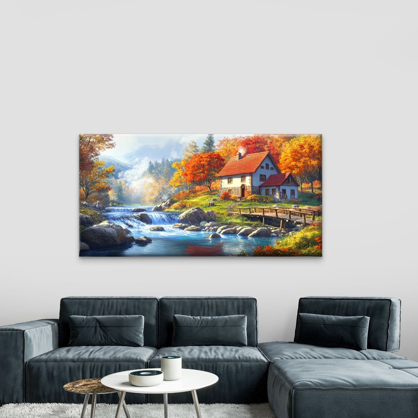 Autumn Glow Near River Wall Art Canvas Office Home Room Framed 120x60cm - Bella Home Decor