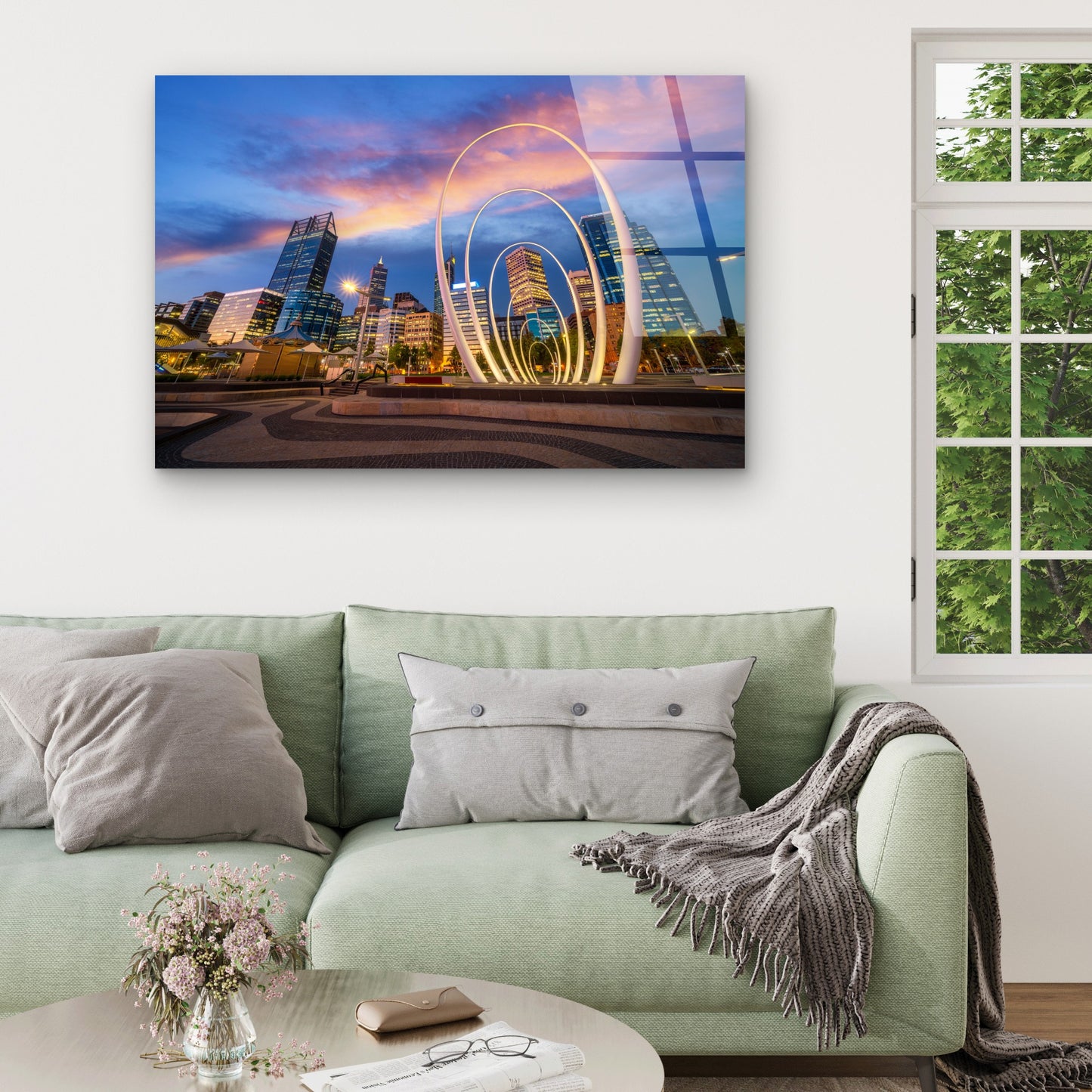 Scenic Perth City Skyline Sunset View Acrylic Glass Printing Wall Art Australian Made Quality