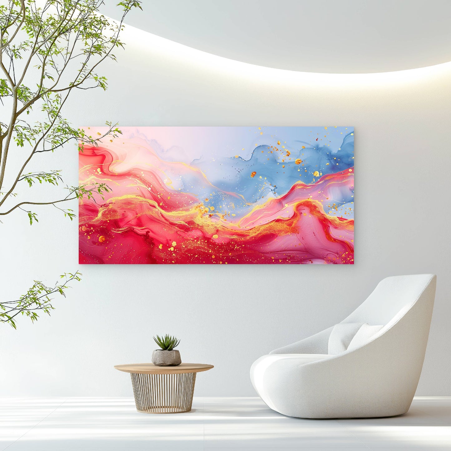 Vibrant Crimson Gold Abstract Wall Art Canvas Office Home Room Framed 120x60cm - Bella Home Decor