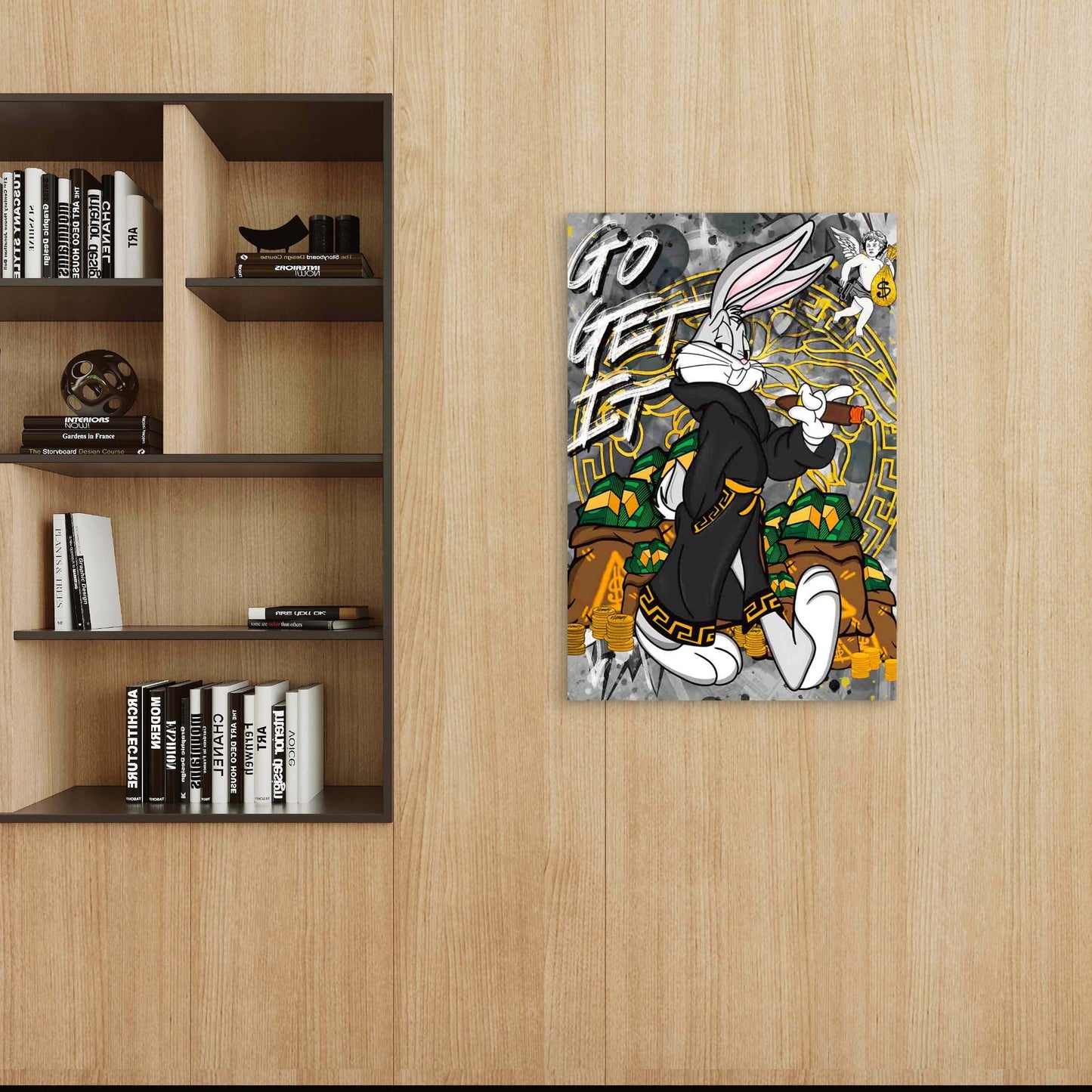 Rich Bunny Hustling walk Graffiti Art 40x60cm Metal Print Ready to Hang