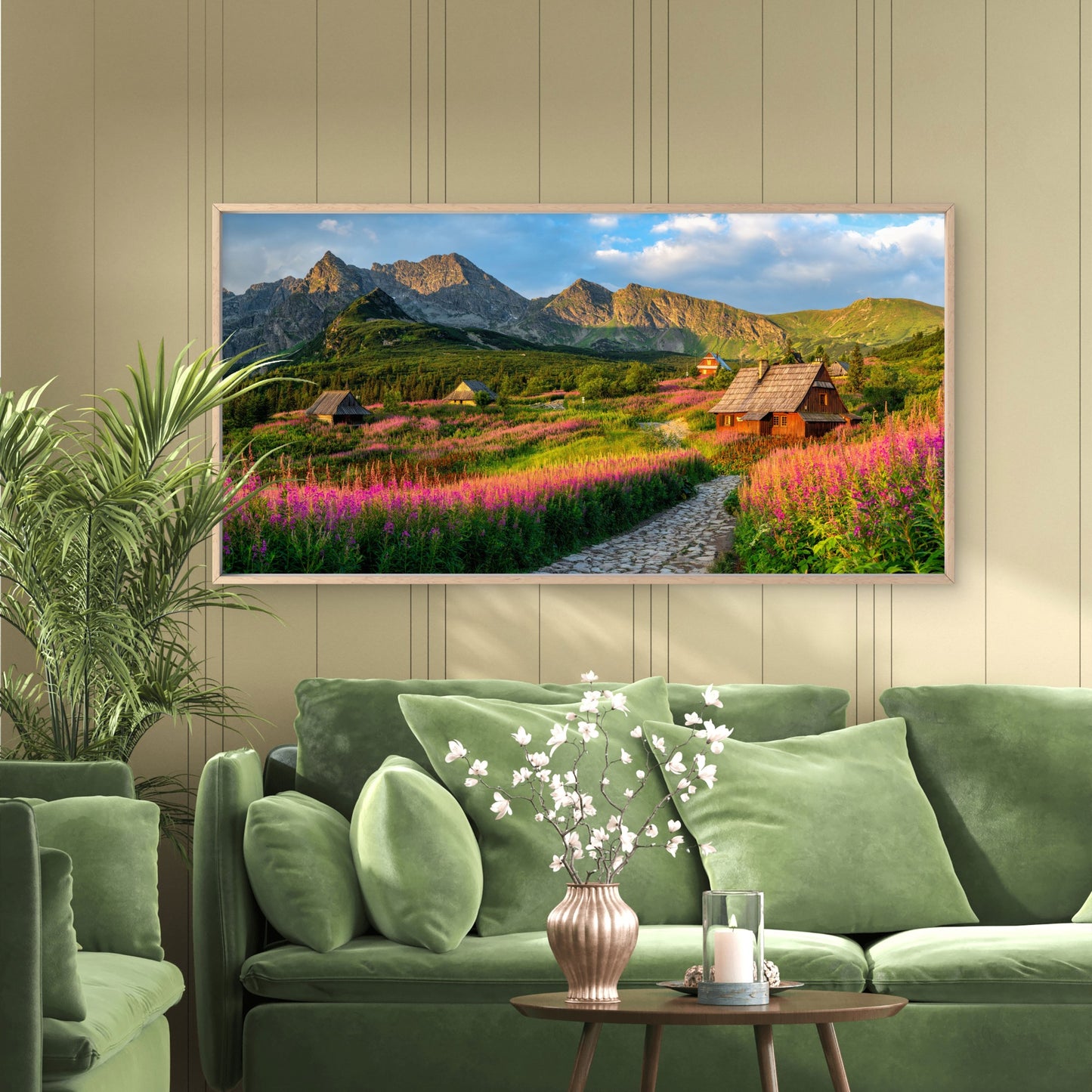 Mountain Flower Valley Wall Art Canvas Office Home Room Framed 120x60cm