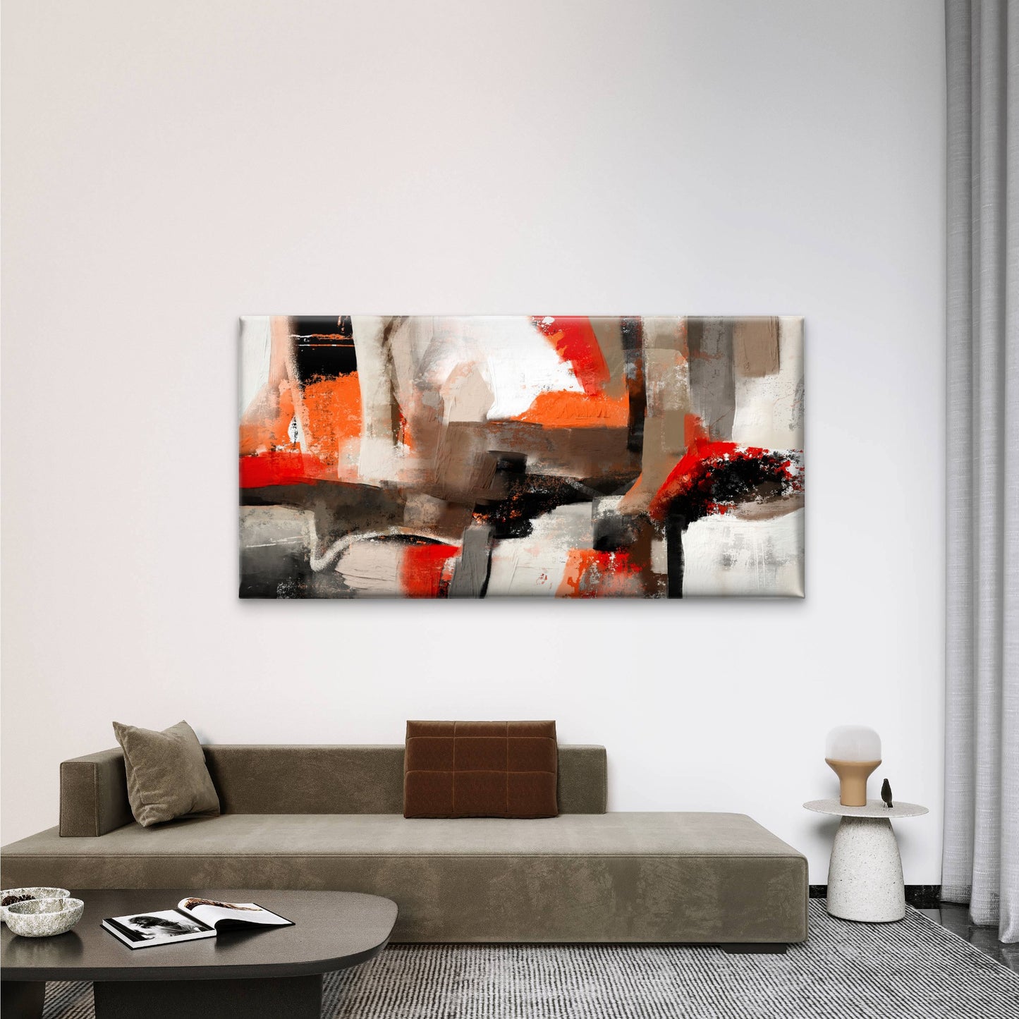 Abstract Red Orange Splash Wall Art Canvas Office Home Room Framed 120x60cm
