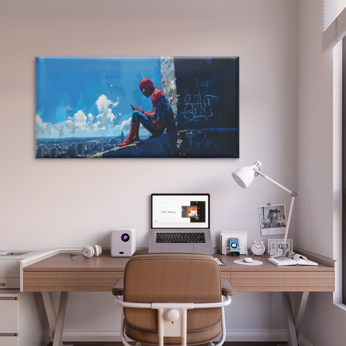 Red & Blue Hero City Skyline Wall Art Canvas Office Home Room Framed 120x60cm