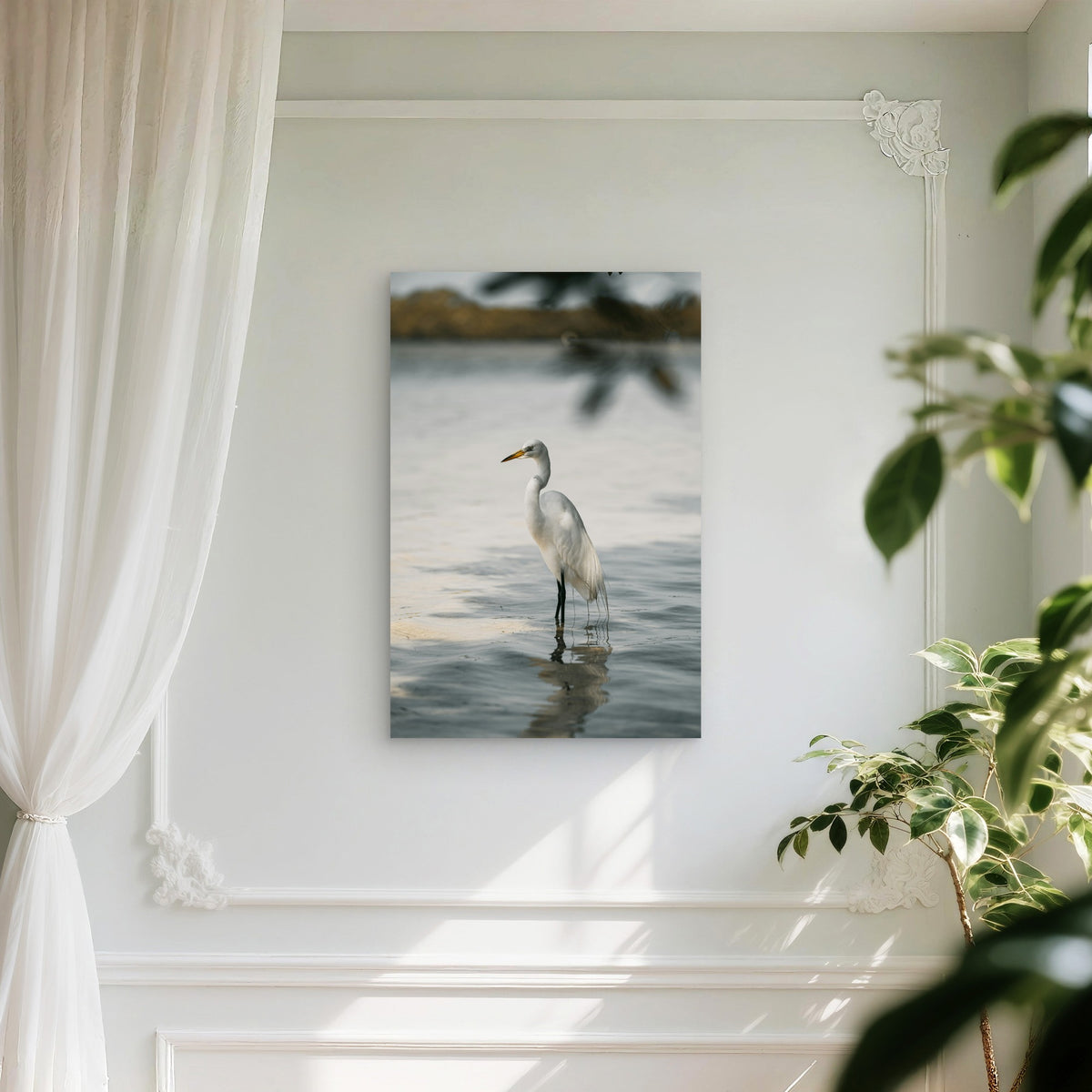 Great Egret Wading Bird 60x90cm Metal Print Ready to Hang