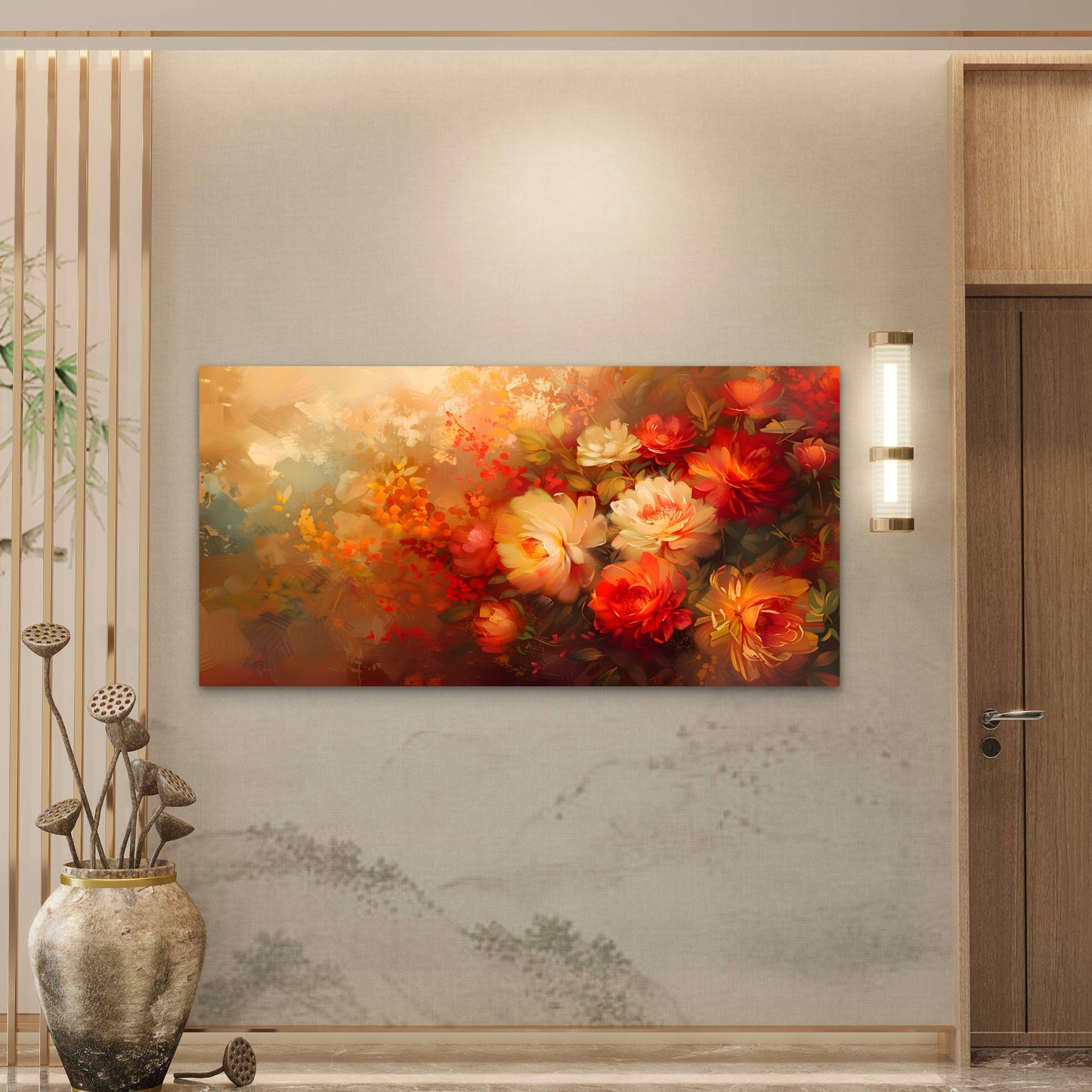 Vibrant Floral Oil Painting Wall Art Canvas Office Home Room Framed 120x60cm