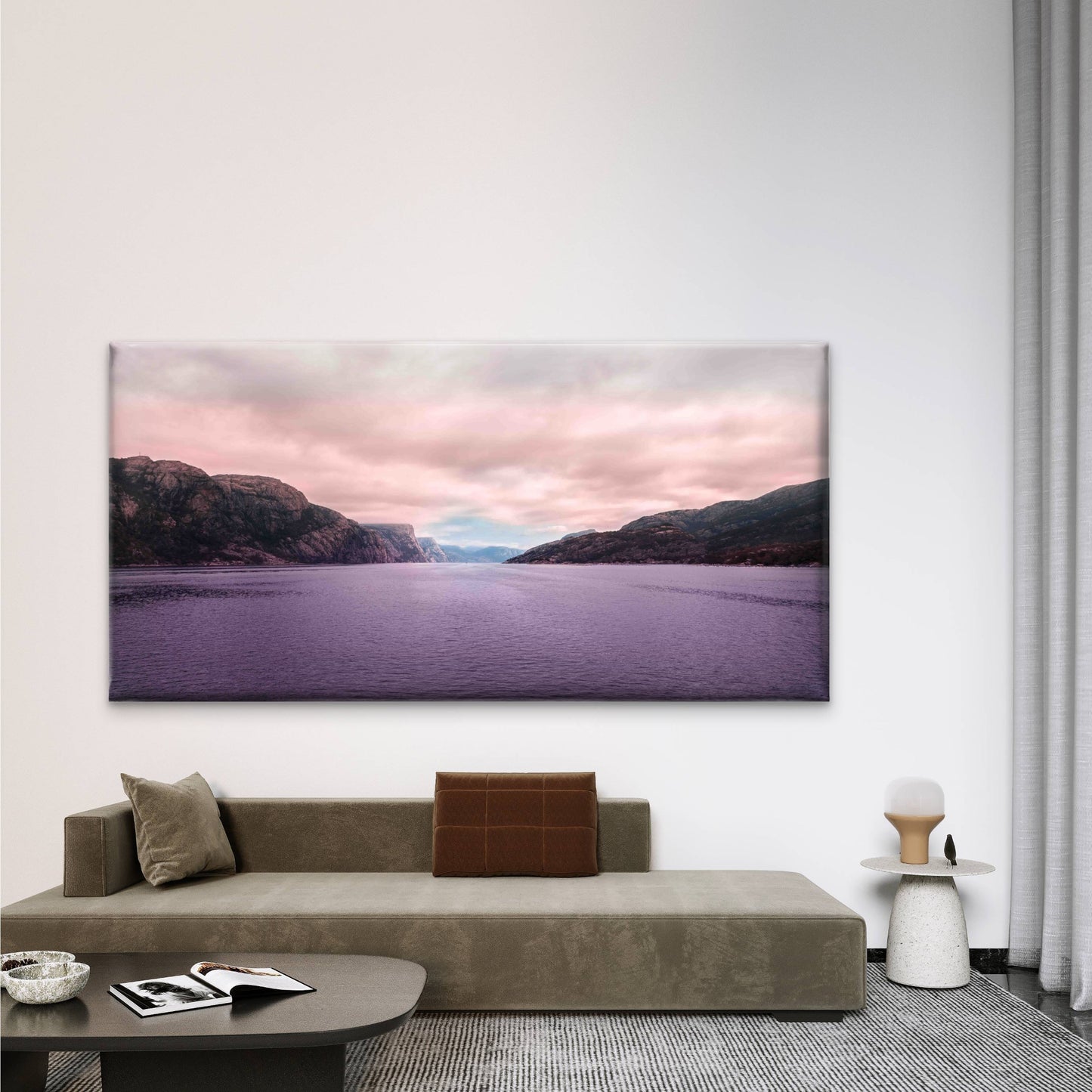 Sea Surrounded By High Rocks Wall Art Canvas Office Home Room Framed 120x60cm