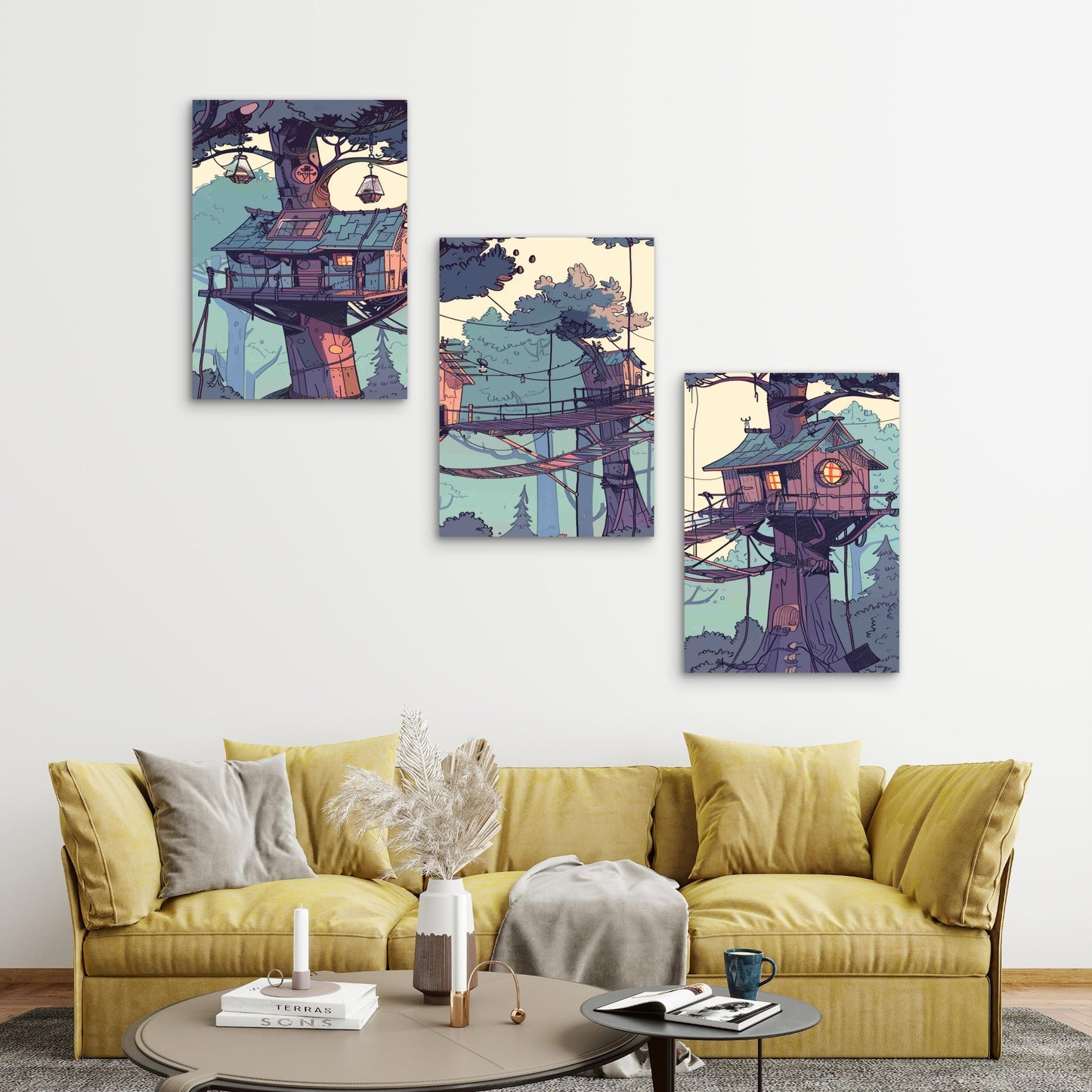 3pcs Jungle Landscape Cartoon Metal Print Ready to Hang Art
