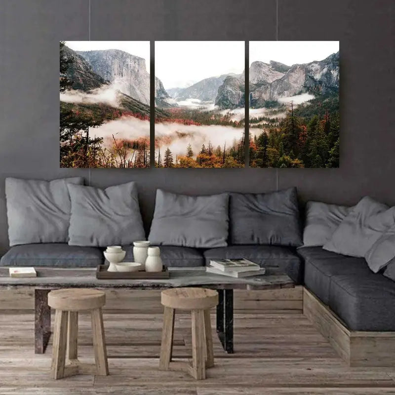 3pcs Yosemite Mountain Landscape Wall Art Set Canvas Framed 50x70cm - High Quality Print 100% Australian Made Wall Canvas Ready to Hang