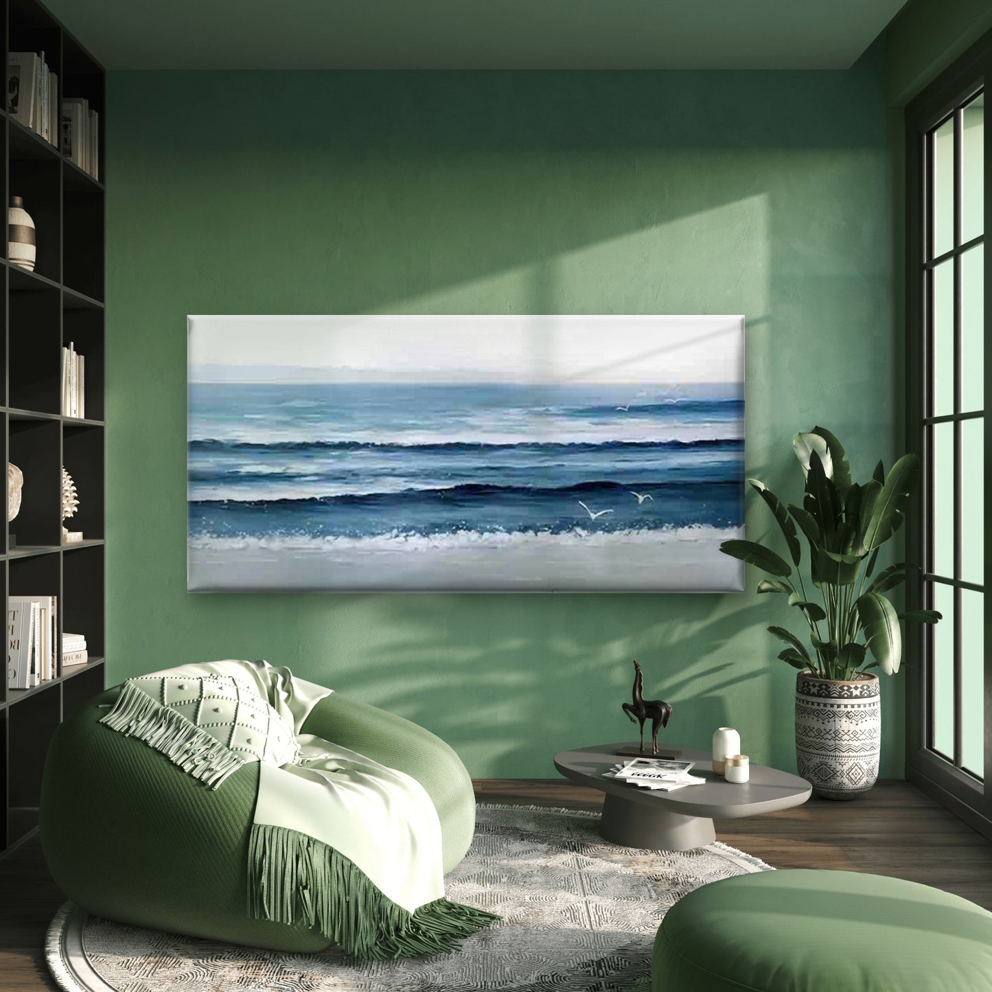 Blue Ocean Waves & Seagulls Wall Art Canvas Office Home Room Framed 120x60cm - Bella Home Decor