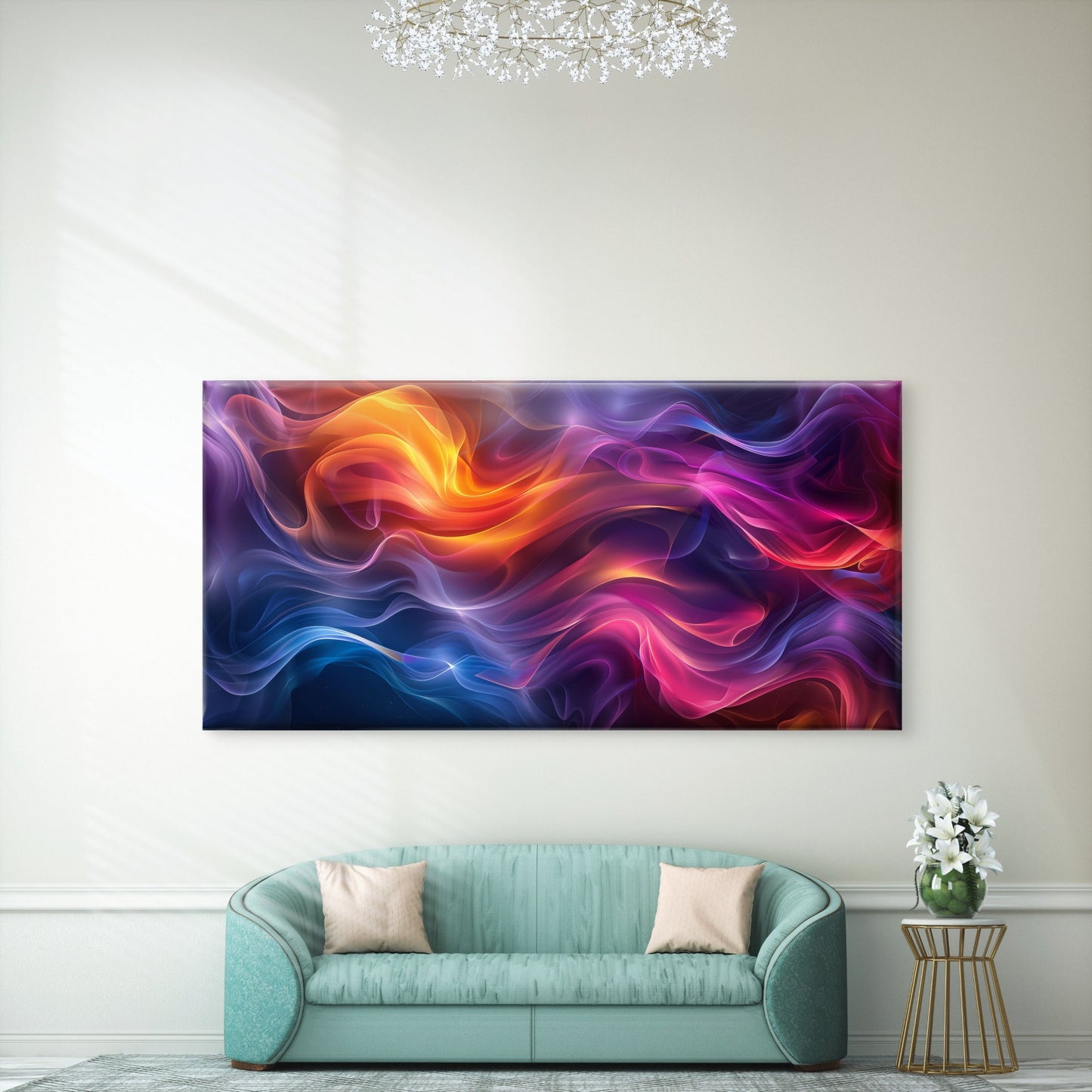 Abstract Flowing Smoke Waves Wall Art Canvas Office Home Room Framed 120x60cm