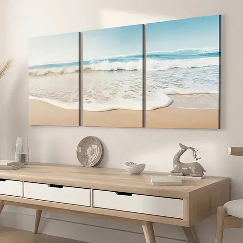 3pcs Modern Wind Beach Ocean Wave Wind Art Wall Art Set Canvas Unframed - High Quality Print 100% Australian Made Wall Canvas
