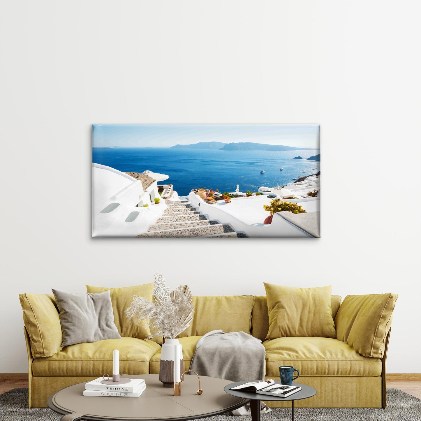 White Architecture On Santorini Wall Art Canvas Office Home Room Framed 120x60cm - Bella Home Decor