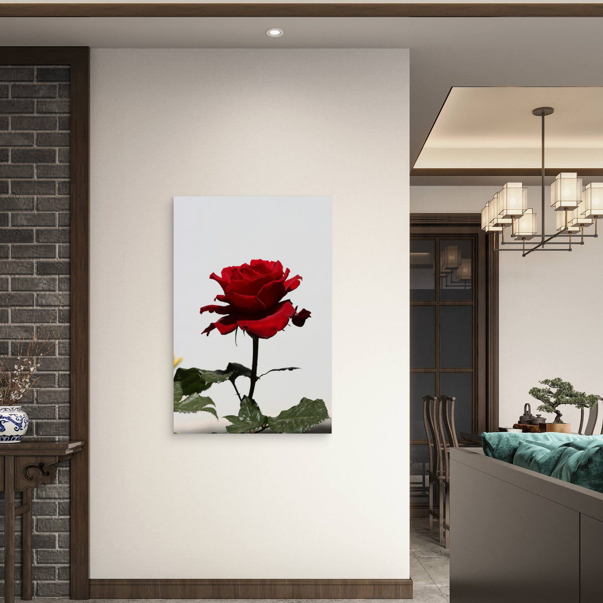 Red Rose on White Background 60x90cm Metal Print Ready to Hang