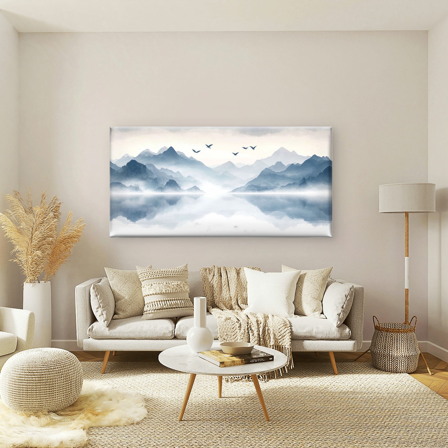 Abstract Blue Mountain Painting Wall Art Canvas Office Home Room Framed 120x60cm
