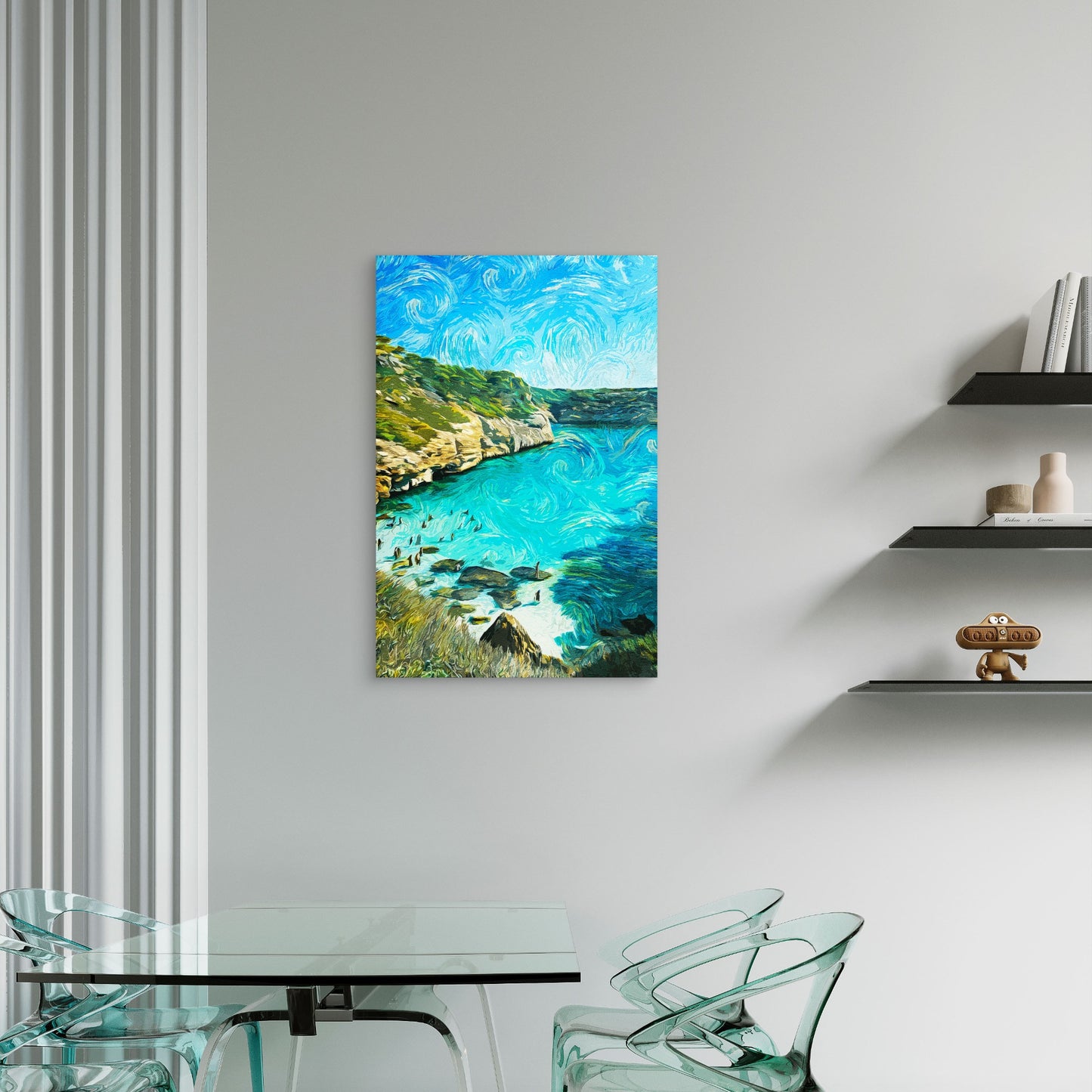 Van Gogh Style Coastal Turquoise Ocean 40x60cm Metal Print Ready to Hang