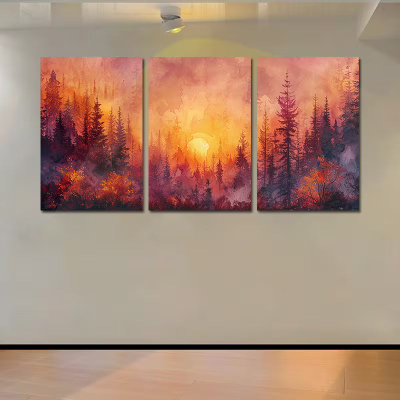 3pcs Landscape with Pine Trees and Foggy Hues Wall Art Set Canvas Framed 50x70cm - High Quality Print 100% Australian Made Wall Canvas Ready to Hang