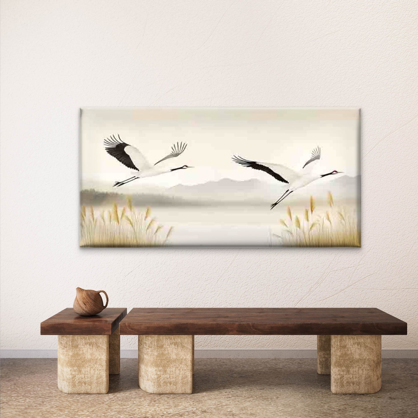 Elegant Cranes Landscape Wall Art Canvas Office Home Room Framed 120x60cm - Bella Home Decor