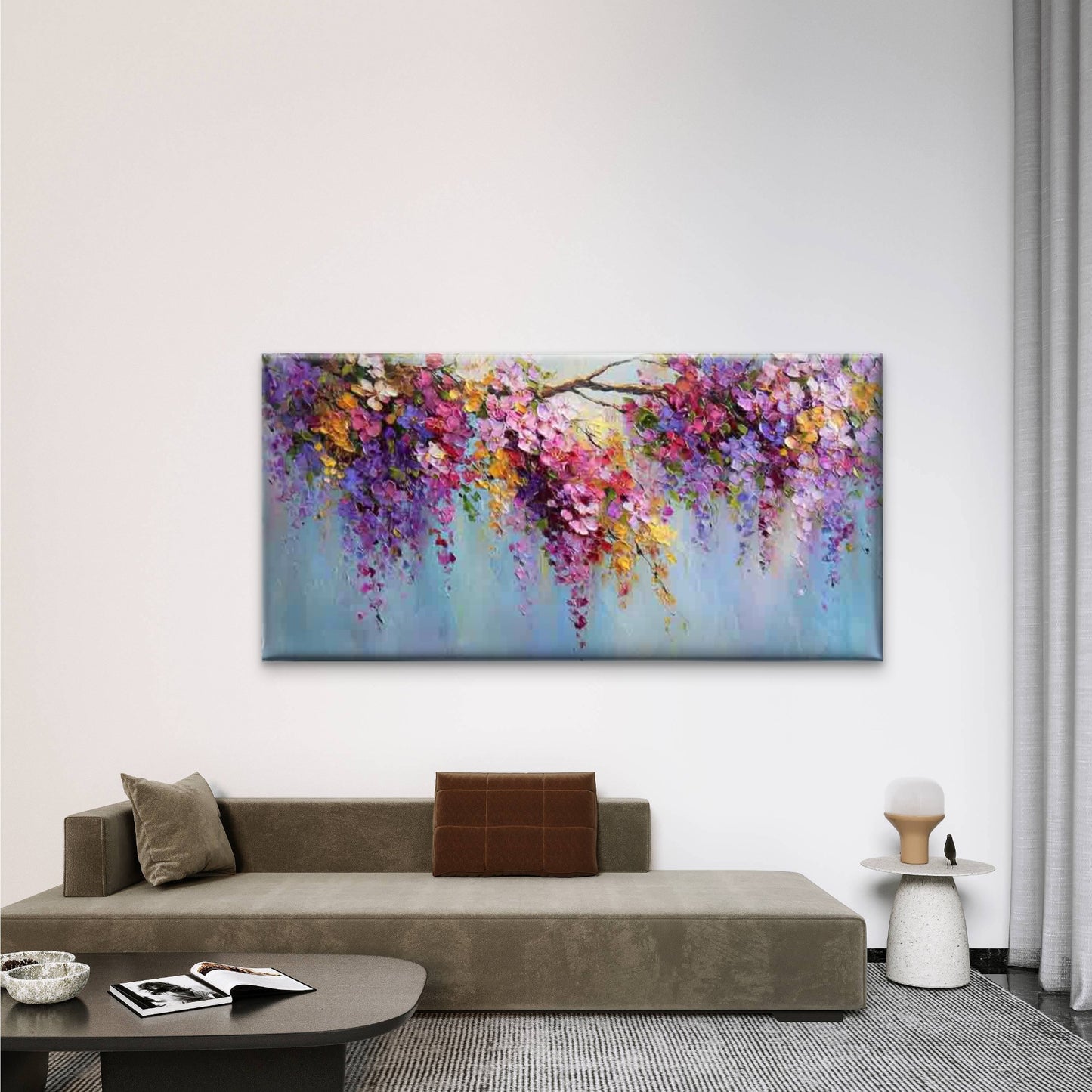 Purple Blossoms In Spring Wall Art Canvas Office Home Room Framed 120x60cm - Bella Home Decor
