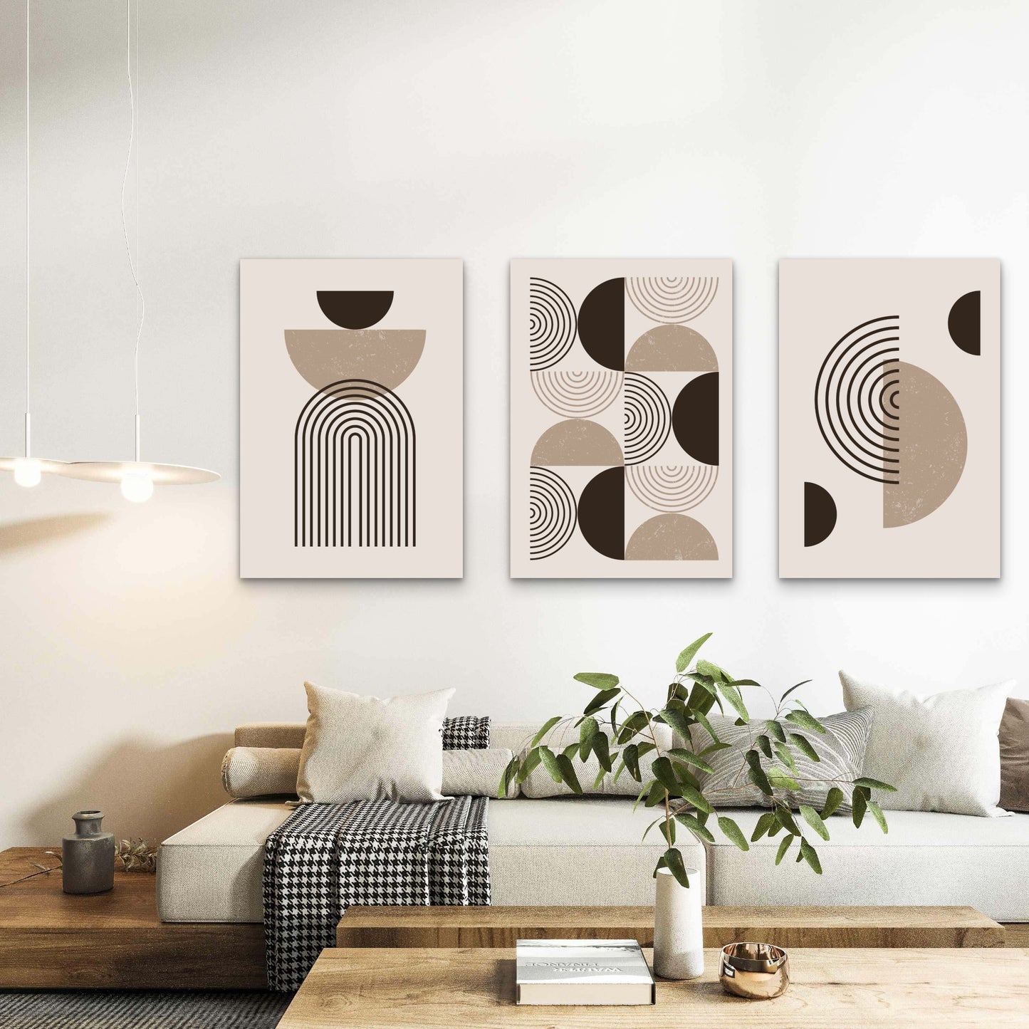 3pcs Abstract Mid Century Geometric Boho Arch Wall Art Set Canvas Framed 60x90cm - High Quality Print 100% Australian Made Wall Canvas Ready to Hang