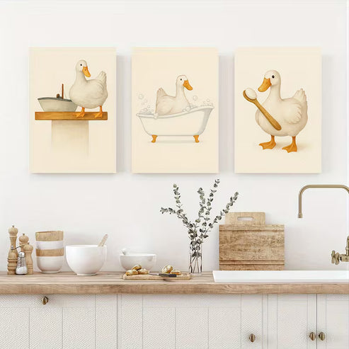 3pcs Three Adorable Ducklings Wall Art Set Canvas Framed 50x70cm - High Quality Print 100% Australian Made Wall Canvas Ready to Hang