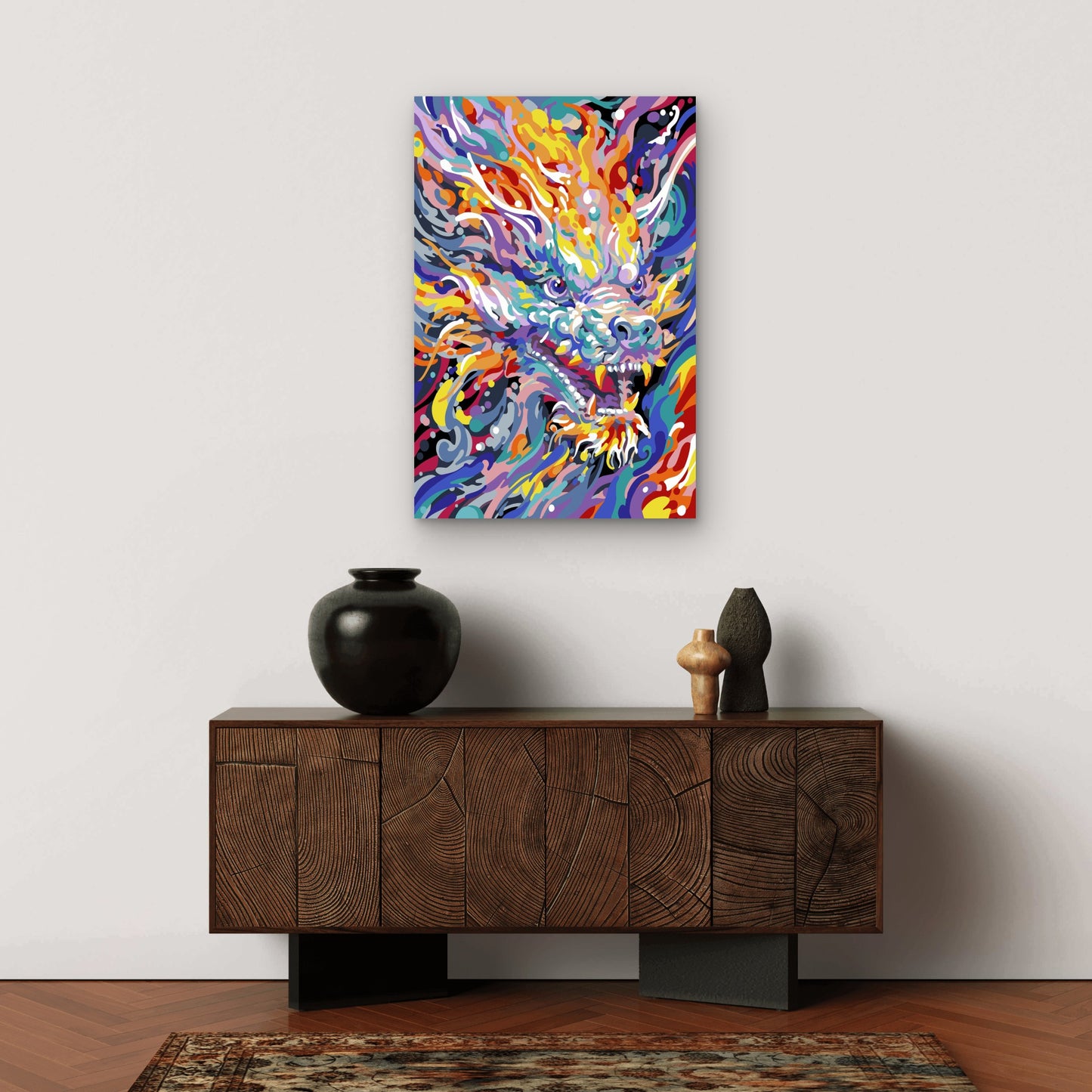 Vibrant Abstract Colorful Dragon 40x60cm Metal Print Ready to Hang