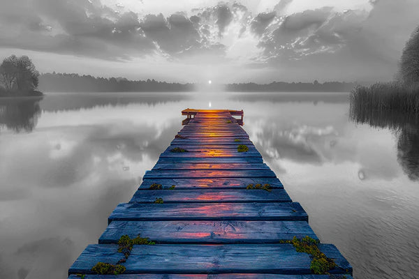 Wooden pier overlooking the lake at sunset 90x60cm Print 100% Australian Made - Bella Home Decor