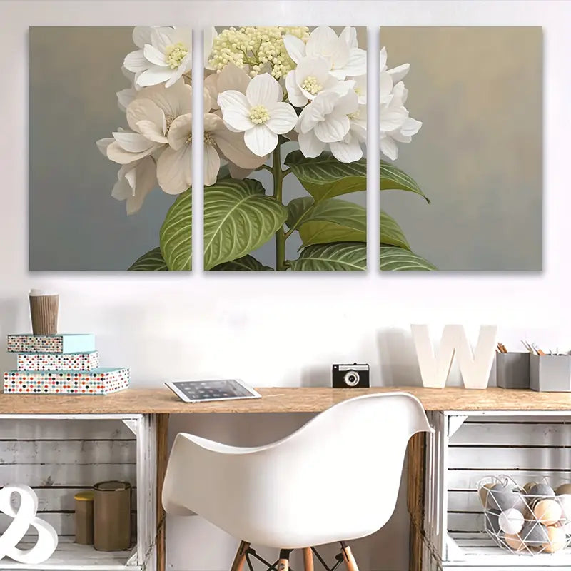 3pcs White & Cream Floral Watercolor Painting Wall Art Set Canvas Framed 40x60cm - High Quality Print 100% Australian Made Wall Canvas Ready to Hang