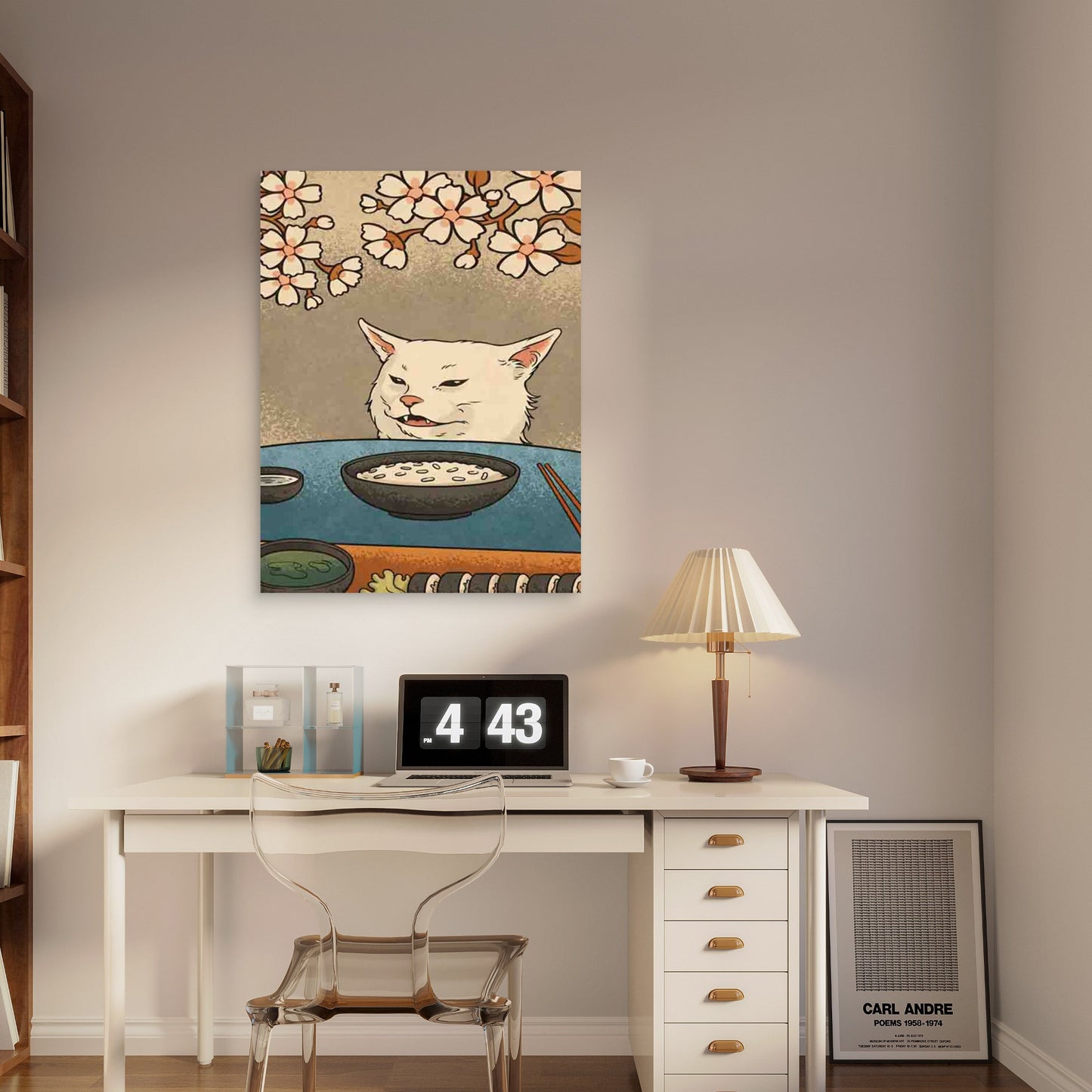 Featuring a Cherry Blossom Cat 40x60cm Metal Print Ready to Hang