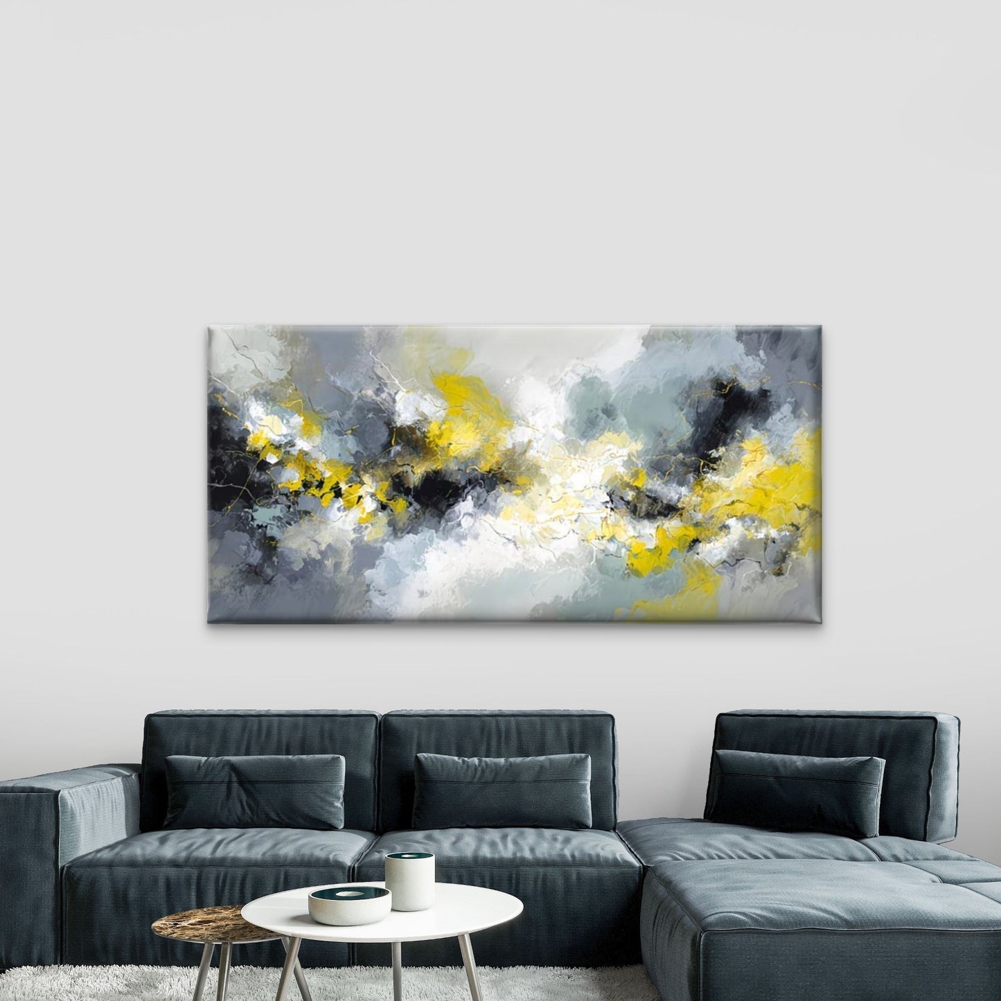 Abstract Black White Golden Wall Art Canvas Office Home Room Framed 120x60cm - Bella Home Decor