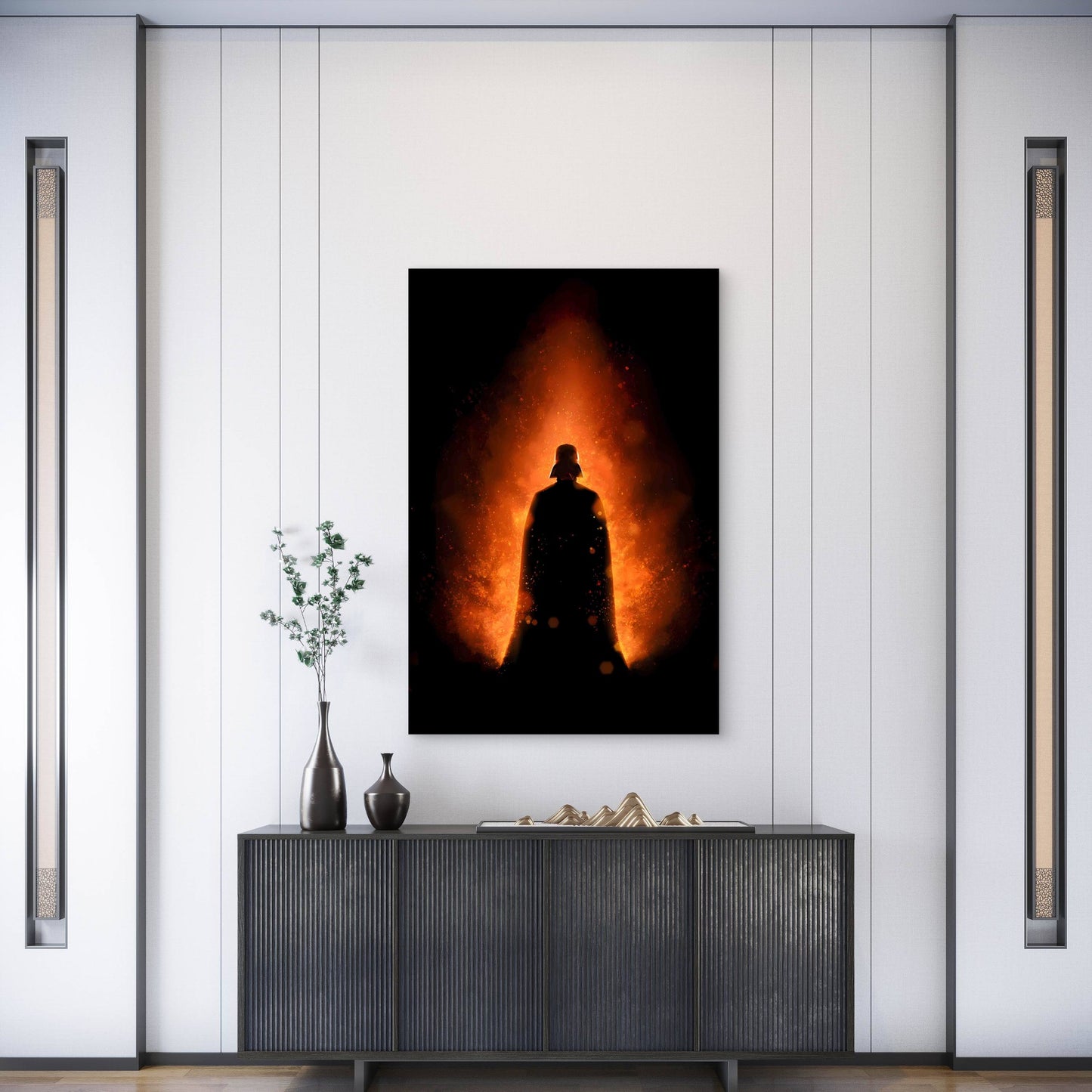 Sci Fi Villain Dark Silhouette Fire Sparks 40x60cm Metal Print Ready to Hang
