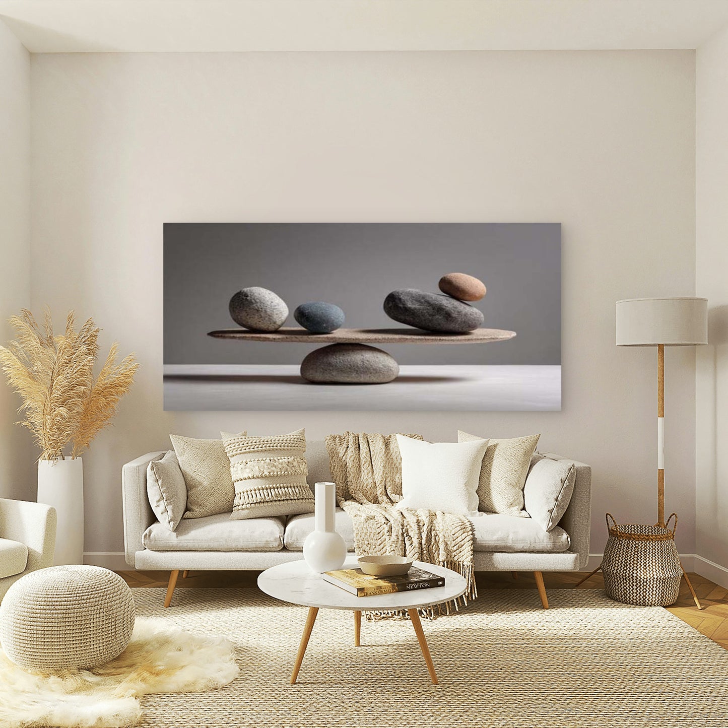 Balanced Zen Stones Wall Art Canvas Office Home Room Framed 120x60cm - Bella Home Decor